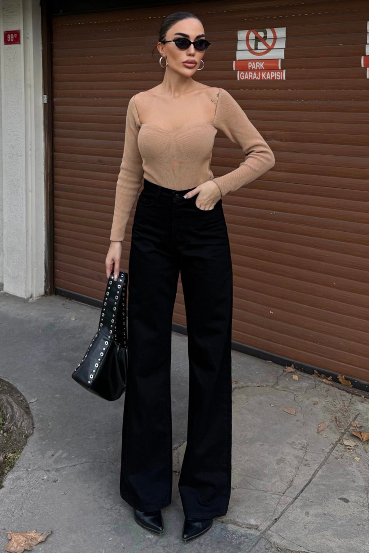 Kadın SİYAH 5 Cepli Yüksek Bel Palazzo Jean VS01694