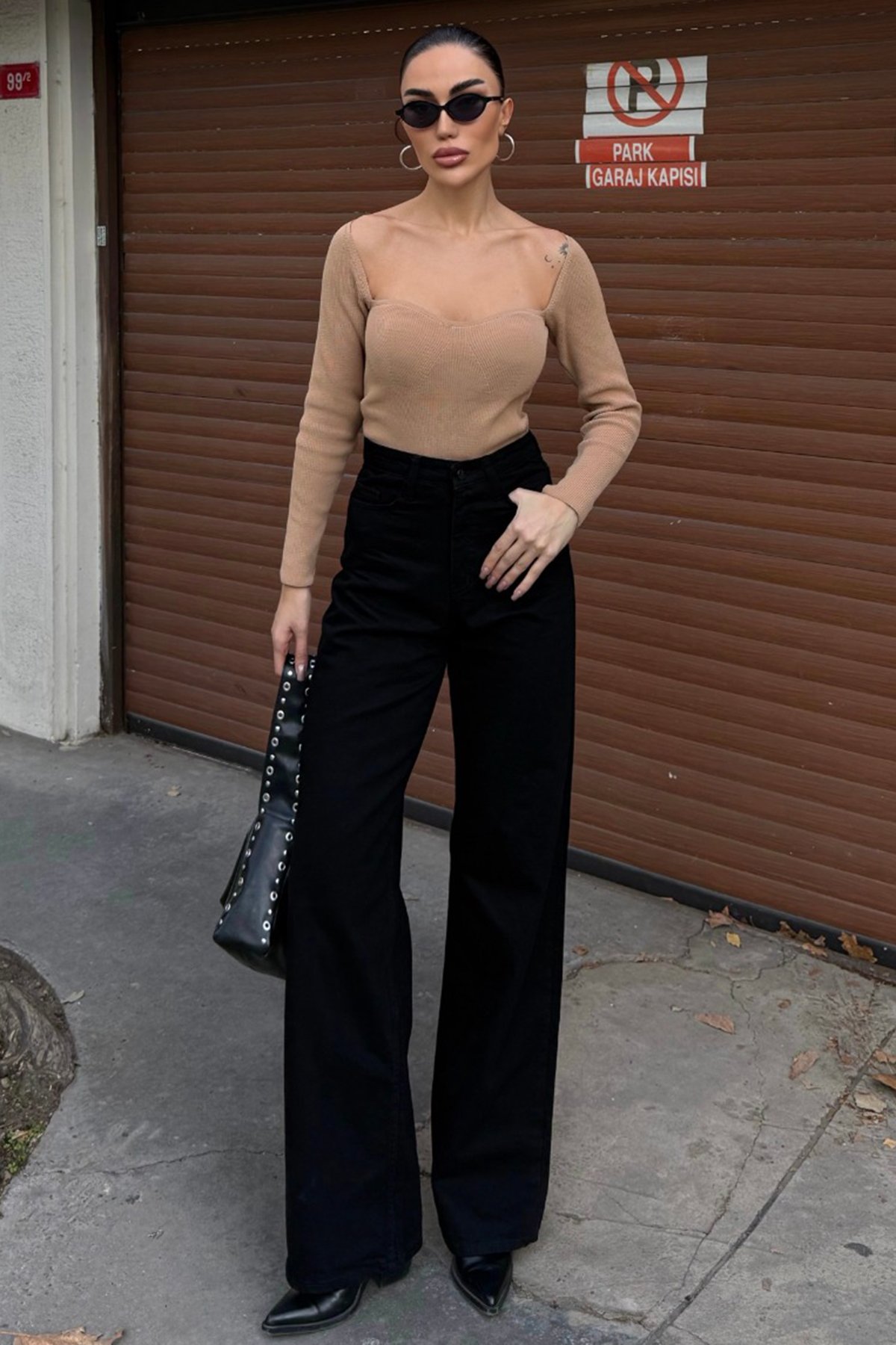 Kadın SİYAH 5 Cepli Yüksek Bel Palazzo Jean VS01694