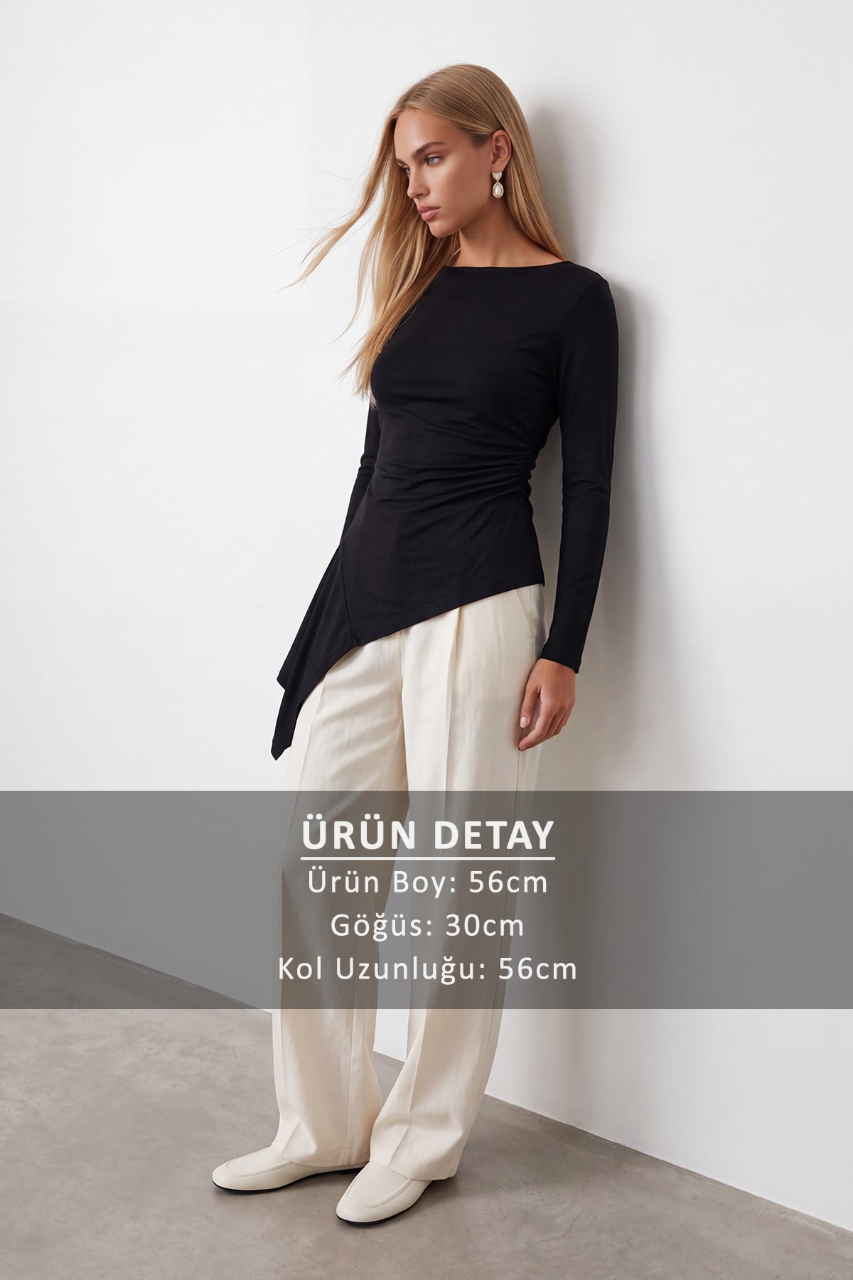 Kadın Siyah Asimetrik Uzun Kollu Bluz Alc-X15679