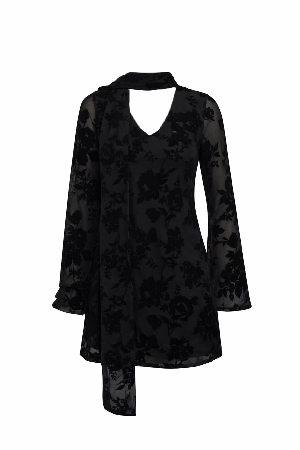 Kadın SİYAH ATKI DETAYLI İÇİ ASTARLI MİNİ DANTEL ELBİSE ALC-X15302