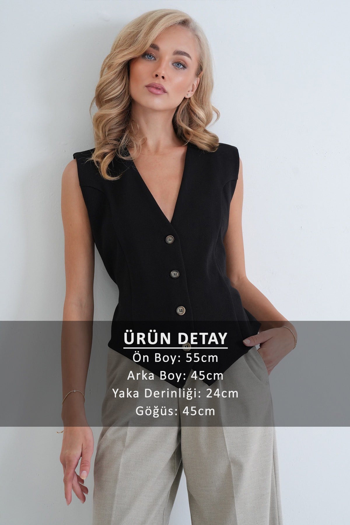 Kadın Siyah Beli Ayarlanabilir Dikiş Detaylı Suni Yelek Alc-X14408
