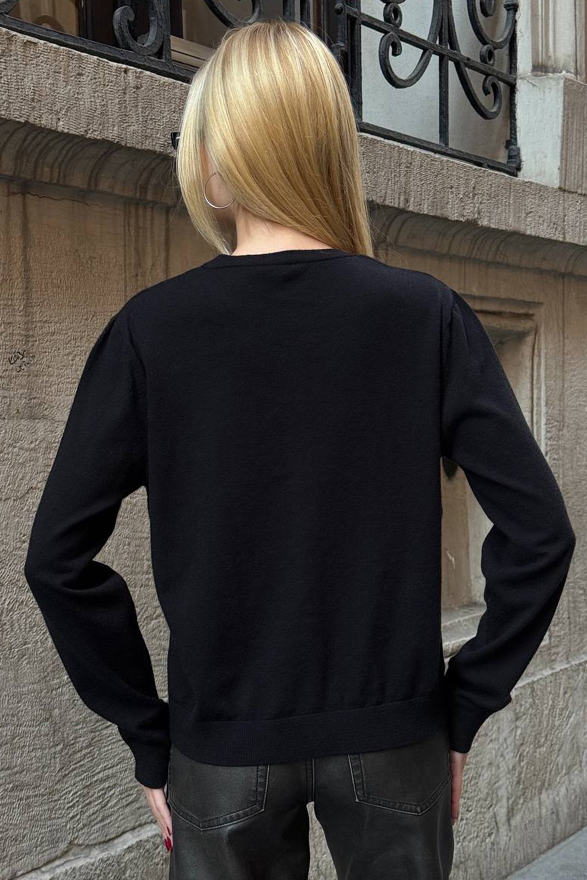 Kadın SİYAH Bisiklet Yaka Düğmeli Triko Hırka VS01640