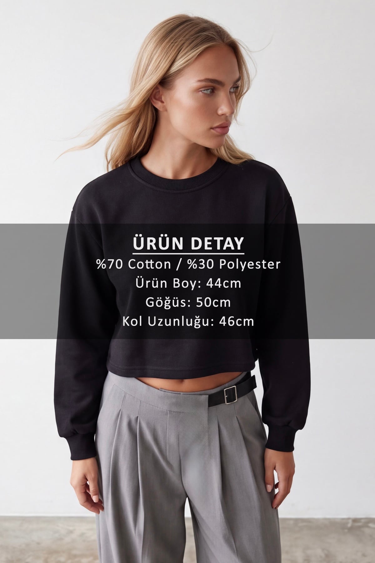 Kadın Siyah Bisiklet Yaka Eteği Pis Dikişli 3 İplik İçi Şardonlu Sweatshirt Alc-X15863