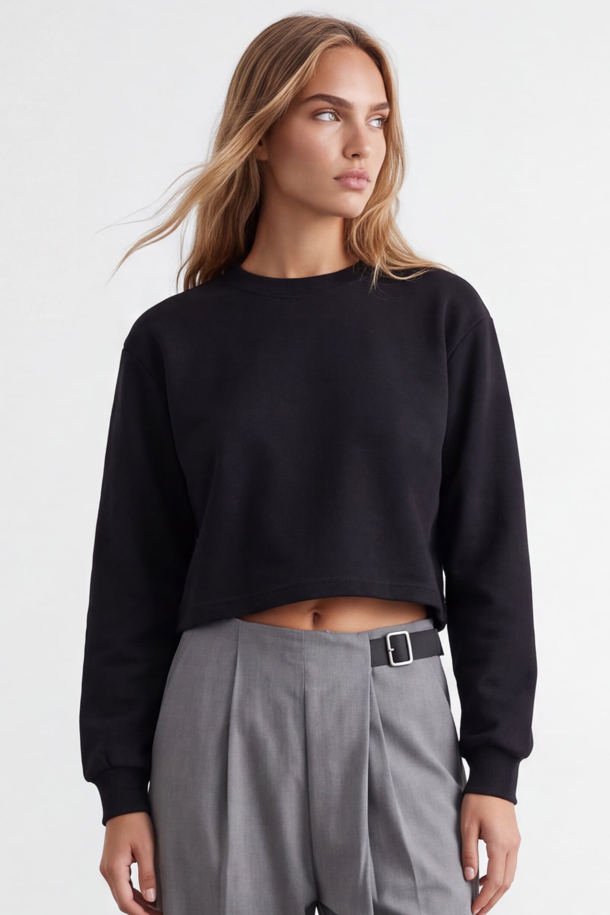 Kadın Siyah Bisiklet Yaka Eteği Pis Dikişli 3 İplik İçi Şardonlu Sweatshirt Alc-X15863
