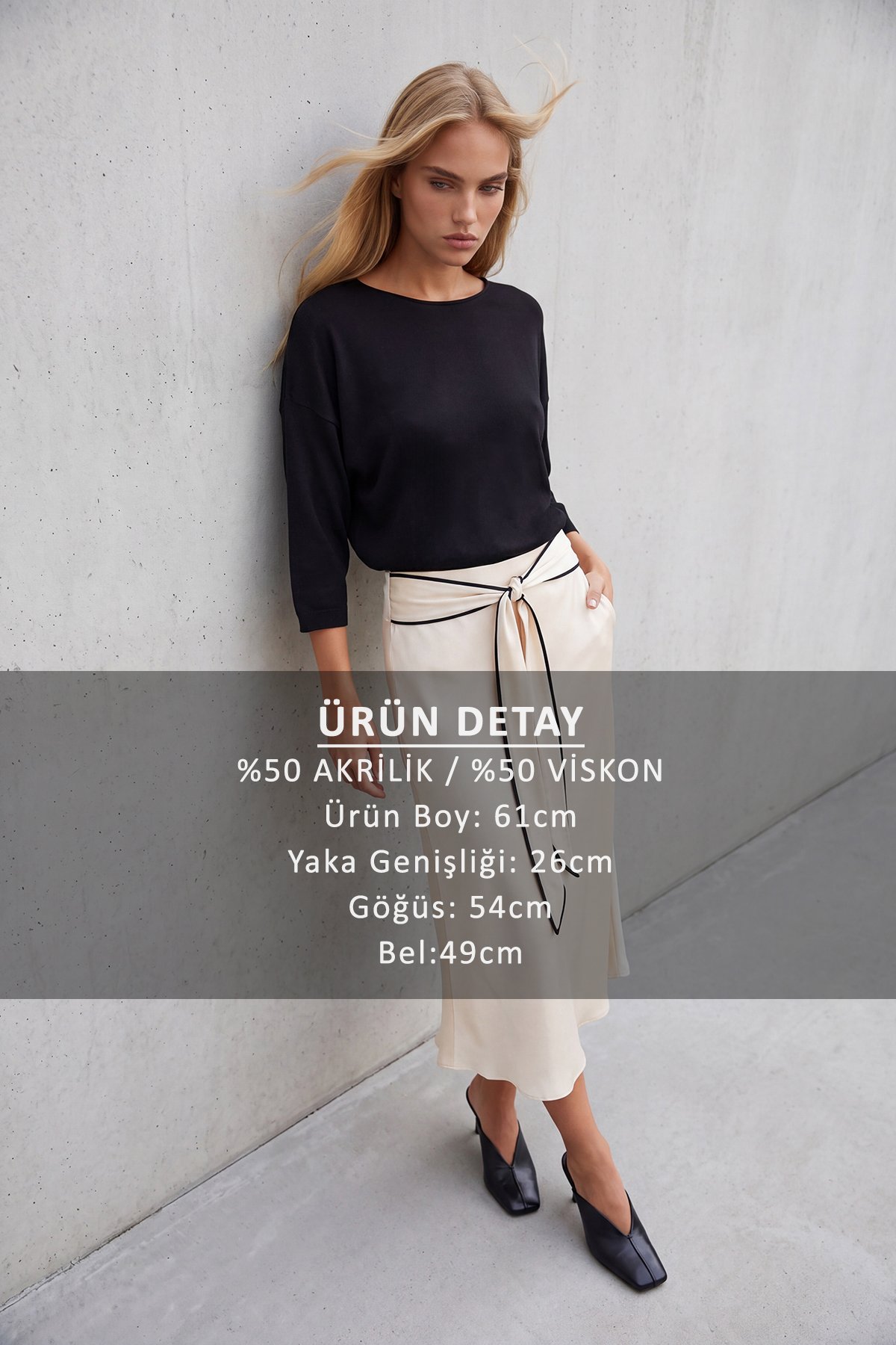 Kadın SİYAH Bisiklet Yaka Yarım Kol Triko Bluz ALC-X15655