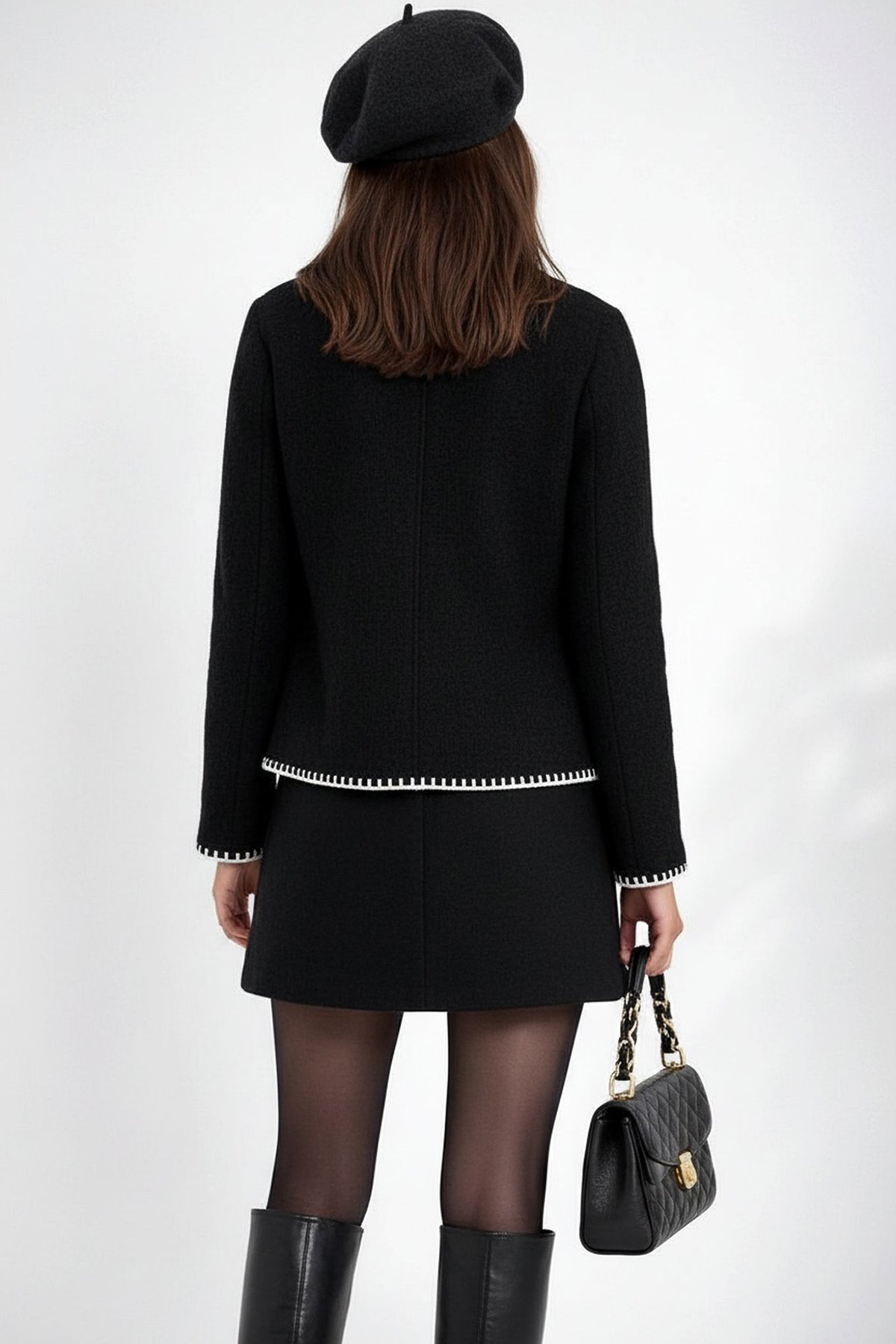 Kadın Siyah Çift Cepli Çoban Dikişli Triko Ceket Alc-X15312