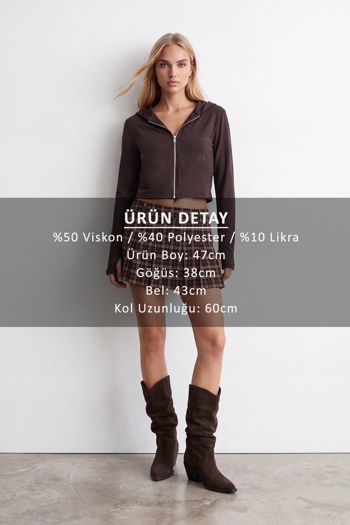 Kadın Siyah Çift Cepli Parmak Geçmeli Fermuarlı Kapüşonlu Modal Sweatshirt Alc-X15730