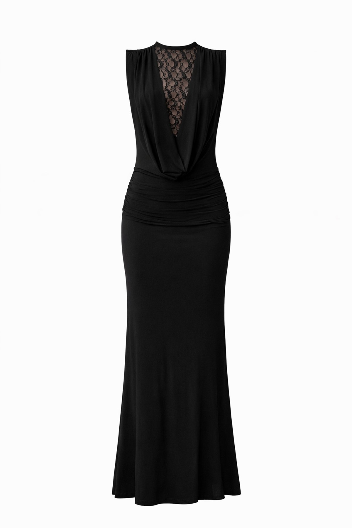 Kadın Siyah Degaje Yaka Tül Sırtı Tül Dekolteli Elbise Alc-X15141