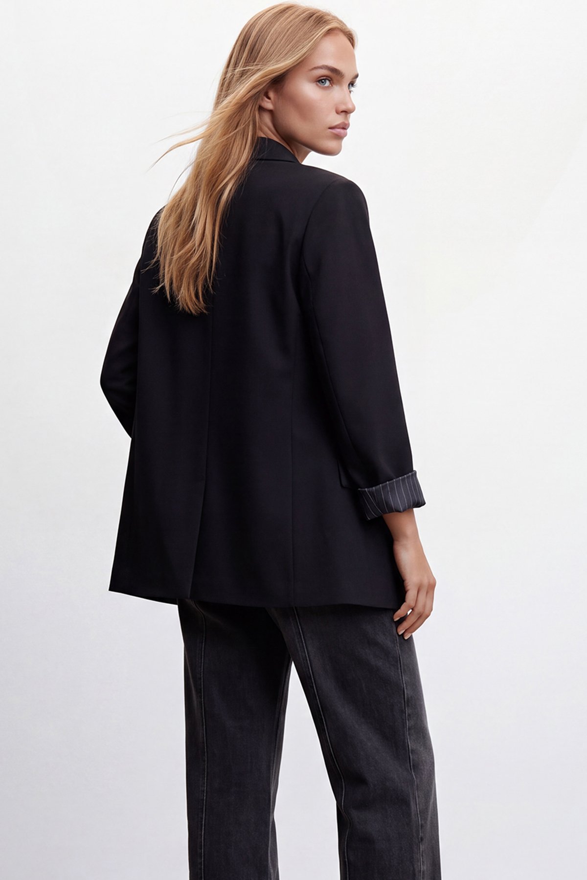 Kadın SİYAH Desenli Astarlı Blazer Ceket ALC-X15643