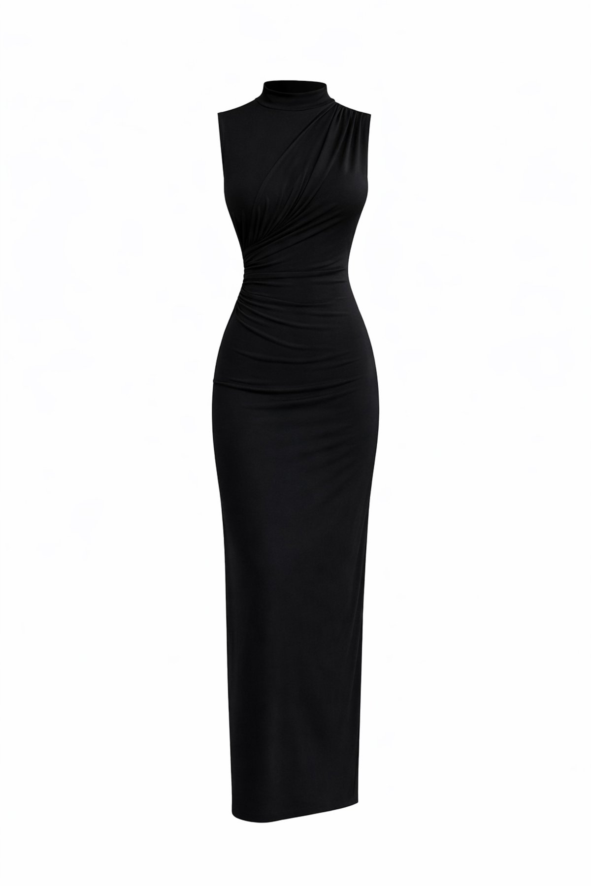 Kadın Siyah DİK YAKA DRAPE DETAYLI YIRTMAÇLI SANDY ELBİSE ALC-X15244