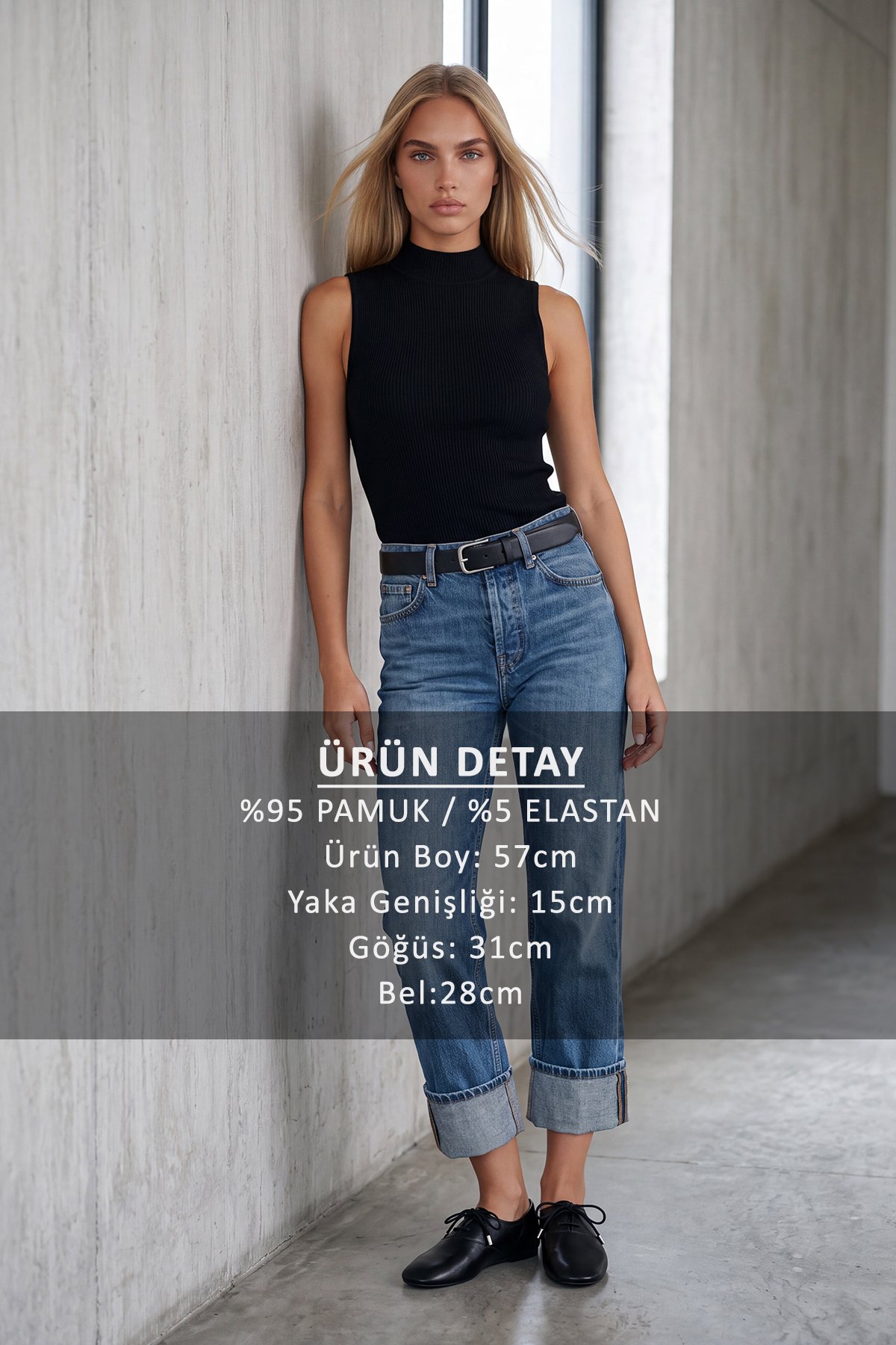 Kadın SİYAH Dik Yaka Kolsuz Bluz ALC-X15658