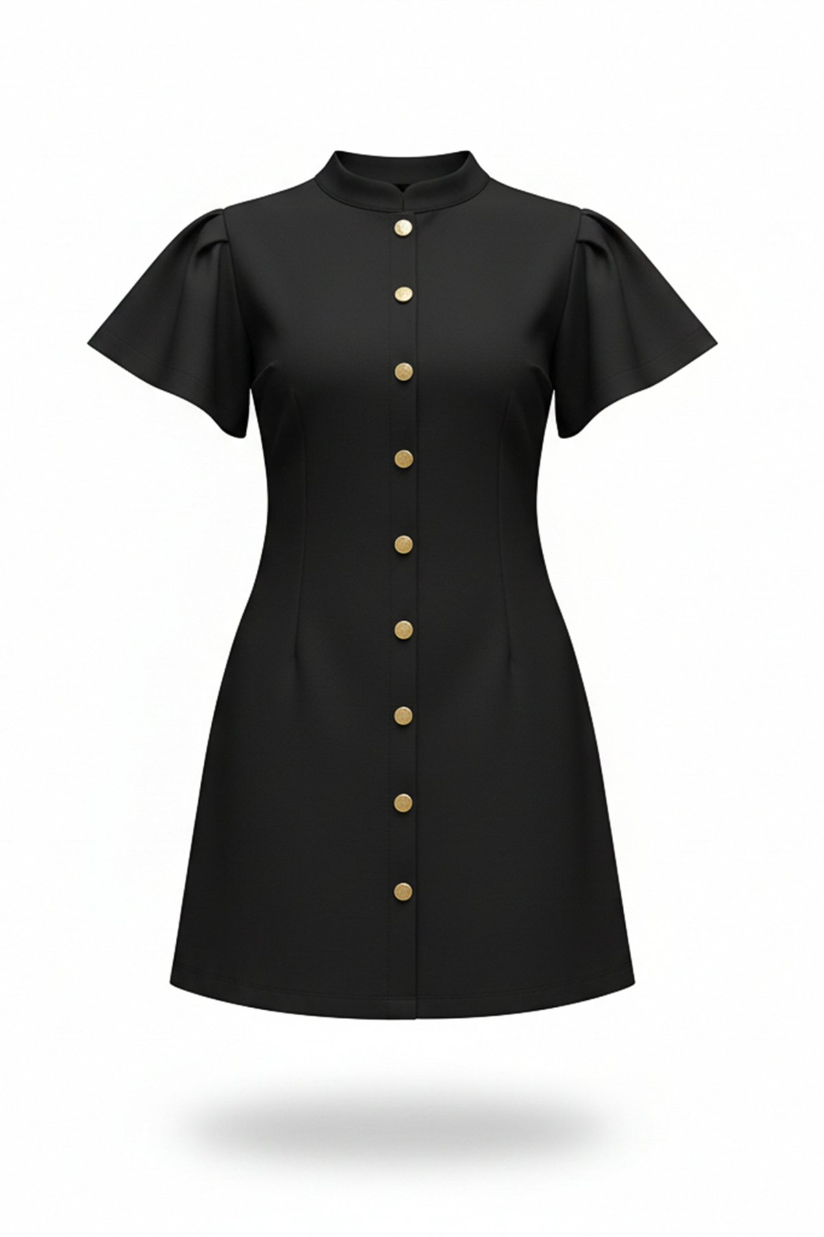 Kadın SİYAH HAKİM YAKA DÜĞME DETAYLI MİNİ DOKUMA ELBİSE ALC-X15303