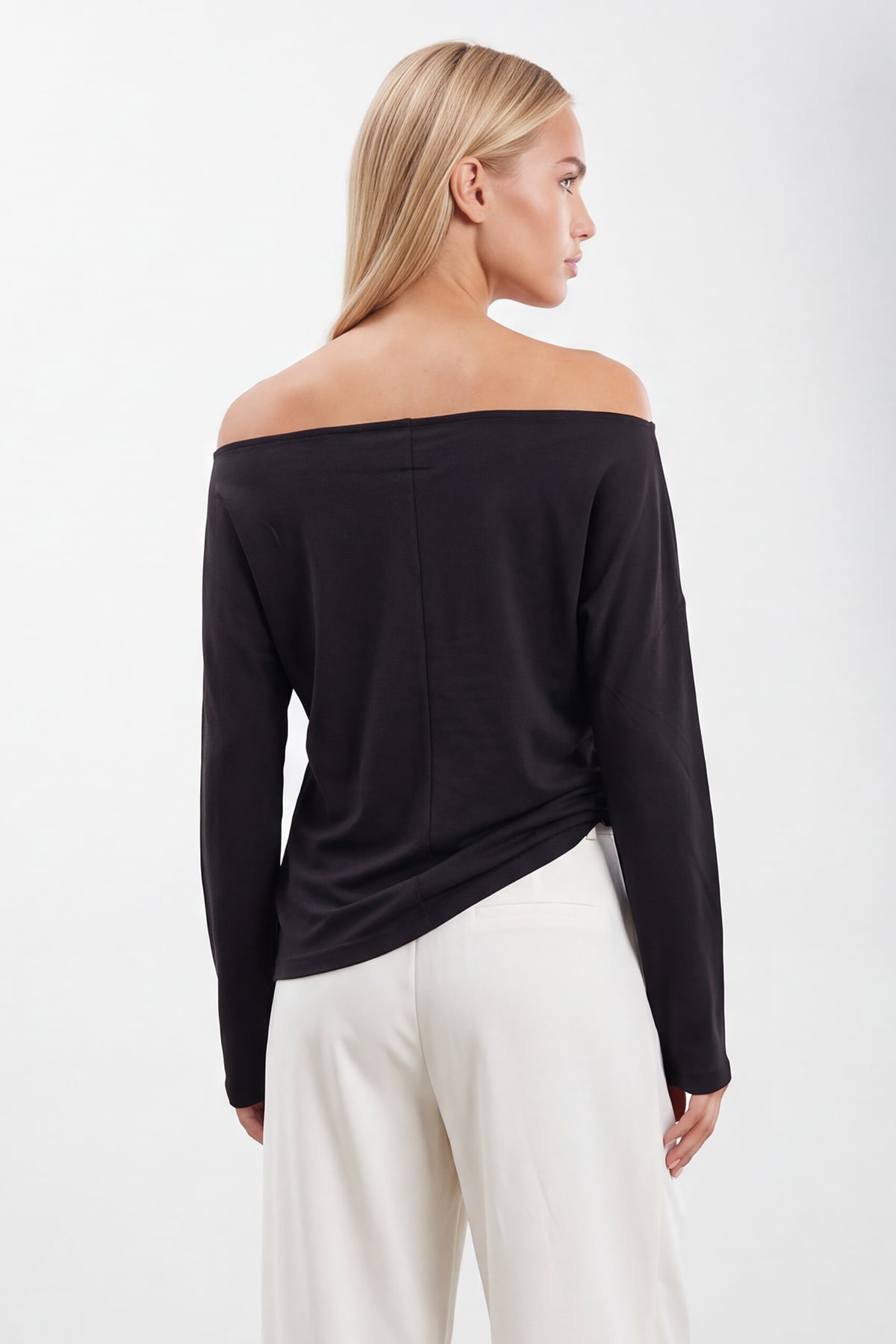 Kadın Siyah Kayık Yaka Baskılı Modal Sweatshirt Alc-X15731