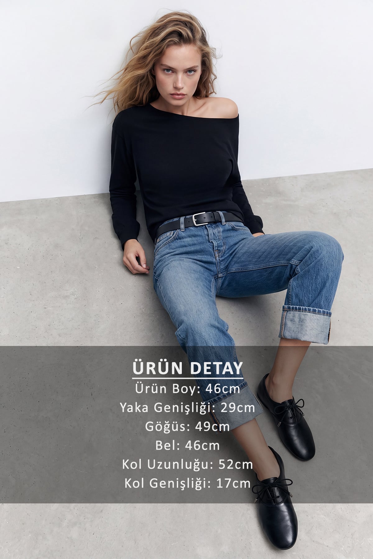 Kadın Siyah Kayık Yaka Kolları Manşetli Bluz ALC-X14393