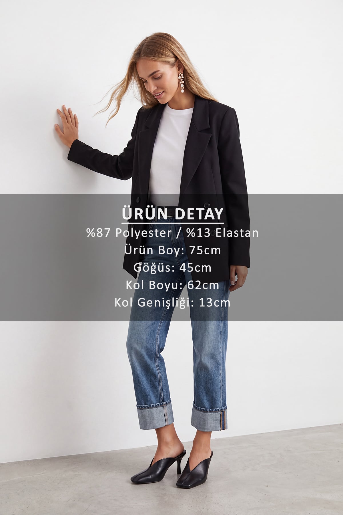 Kadın Siyah Kruvaze Yaka Düğmeli Blazer Ceket Alc-X15732
