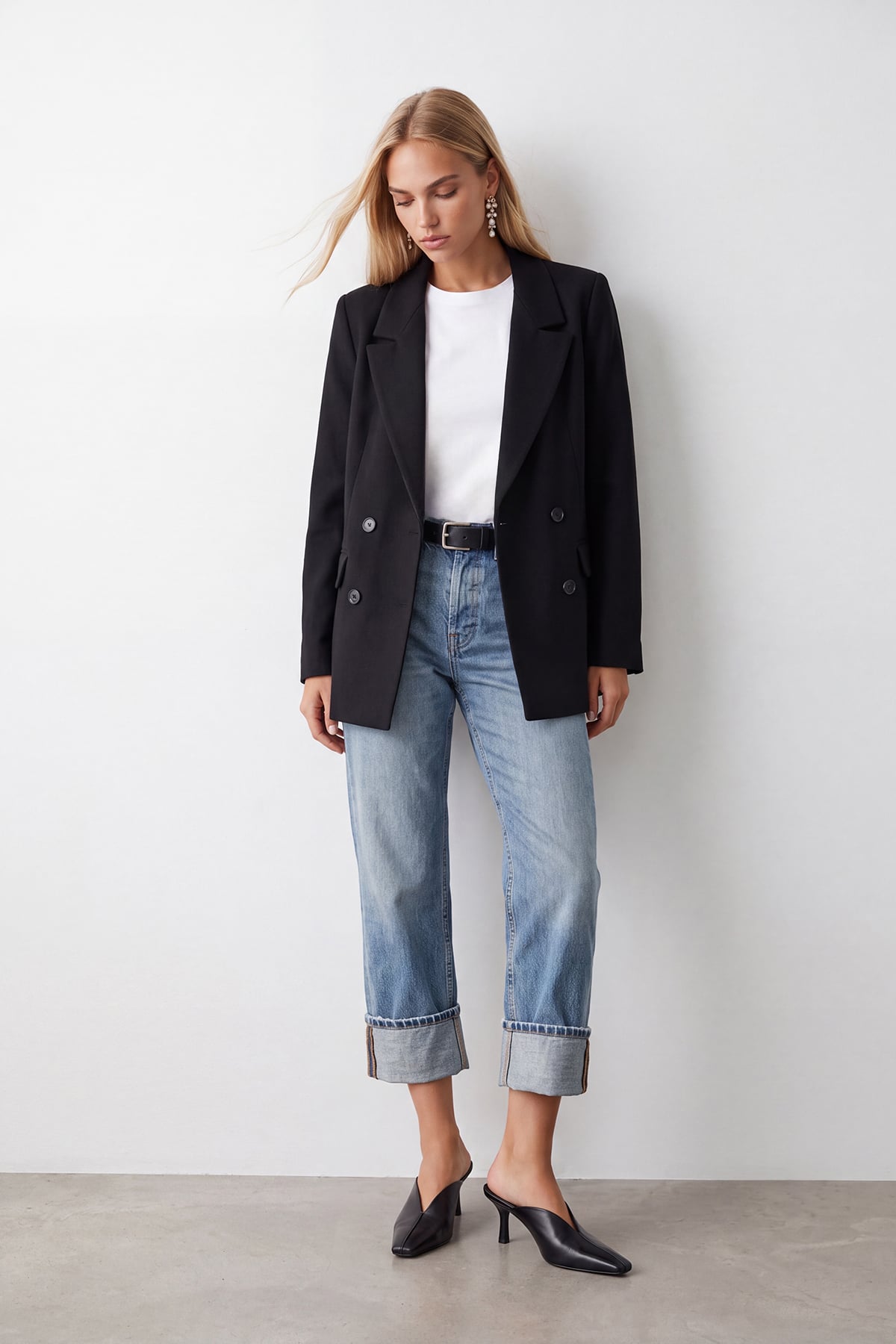Kadın Siyah Kruvaze Yaka Düğmeli Blazer Ceket Alc-X15732