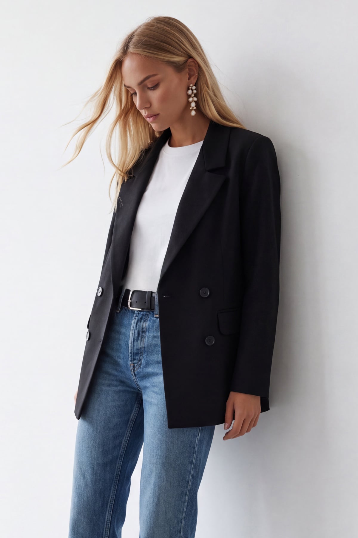 Kadın Siyah Kruvaze Yaka Düğmeli Blazer Ceket Alc-X15732