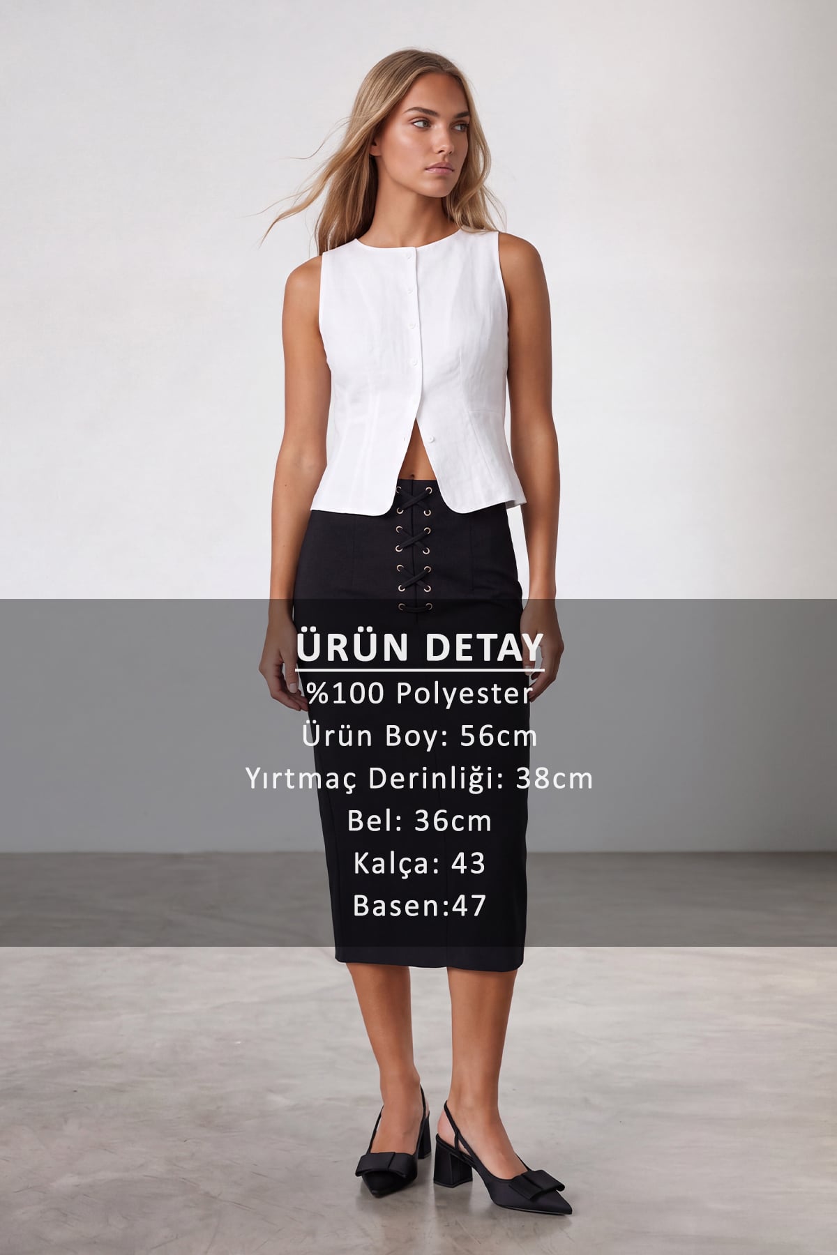 Kadın Siyah Kuş Gözü Detaylı İçi Astarlı Yırtmaçlı Ve Midi Boy Etek Alc-X15954