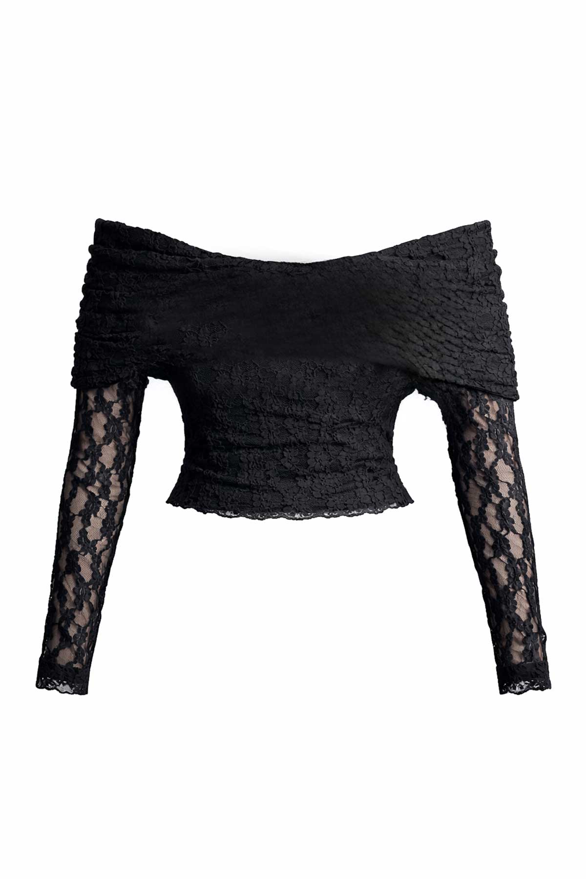 Kadın Siyah Madonna Yaka İçi Astarlı Dantel Bluz Alc-X15192
