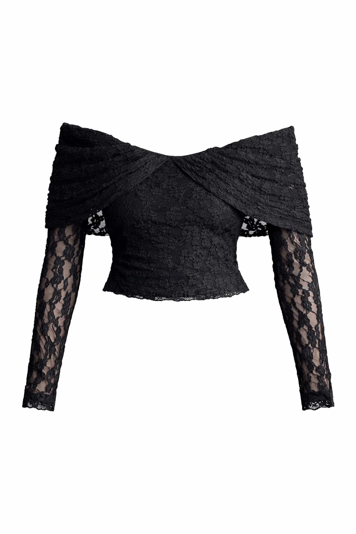 Kadın Siyah Madonna Yaka İçi Astarlı Dantel Bluz Alc-X15192