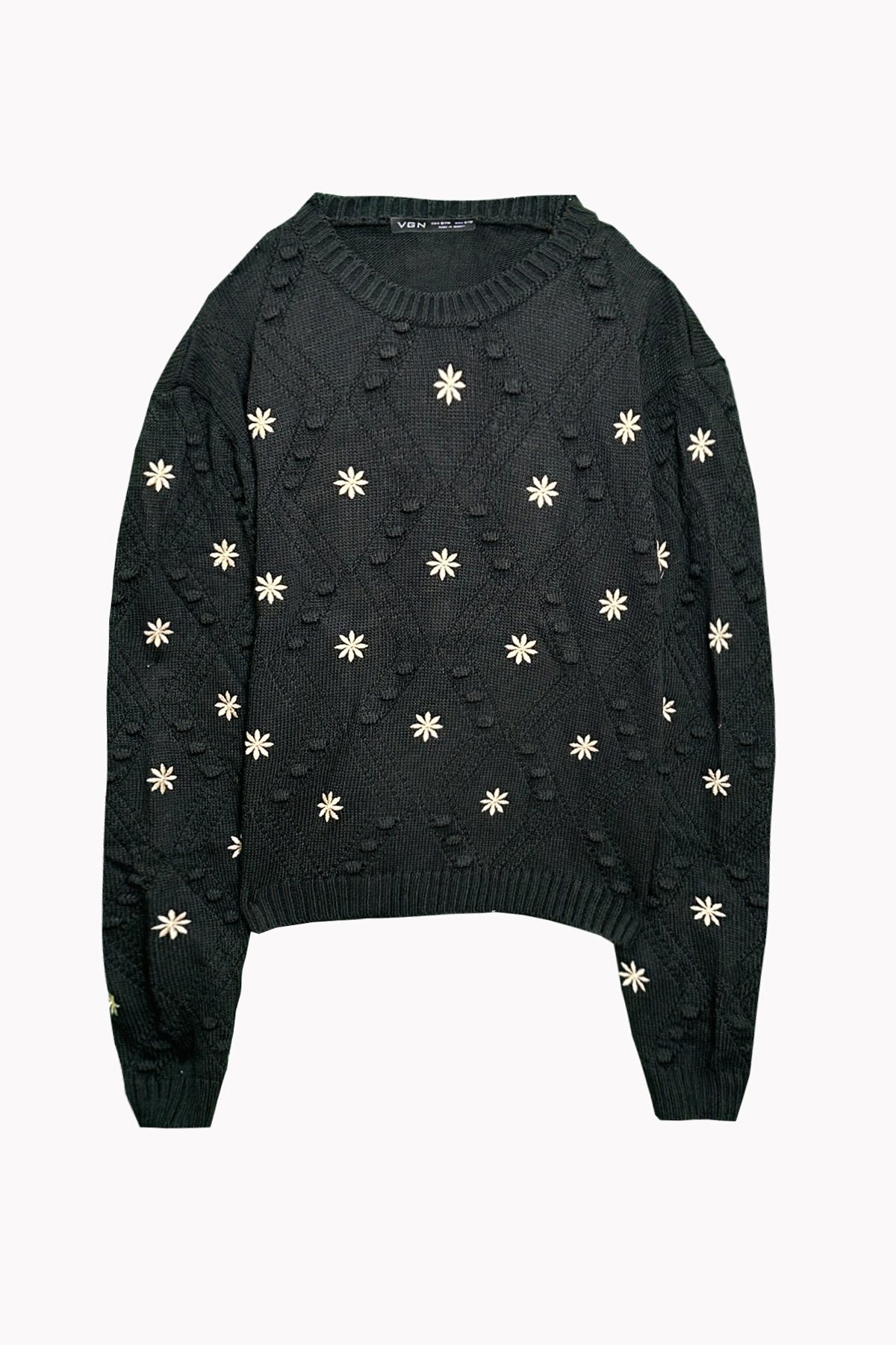 Kadın SİYAH Nakışlı Triko Kazak PRM1176