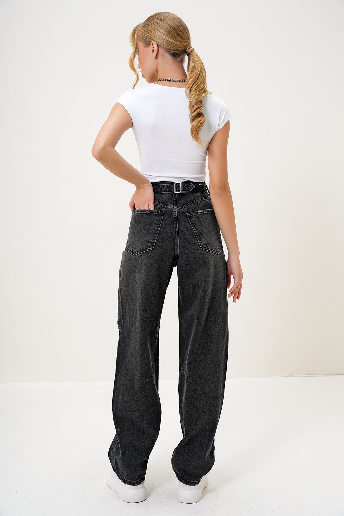 Kadın Siyah Yüksek Bel Baggy Balloon Jean ALC-X12557