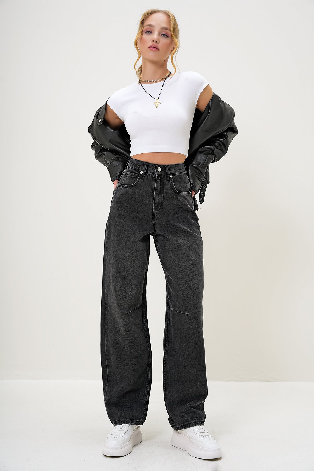 Kadın Siyah Yüksek Bel Baggy Balloon Jean ALC-X12557