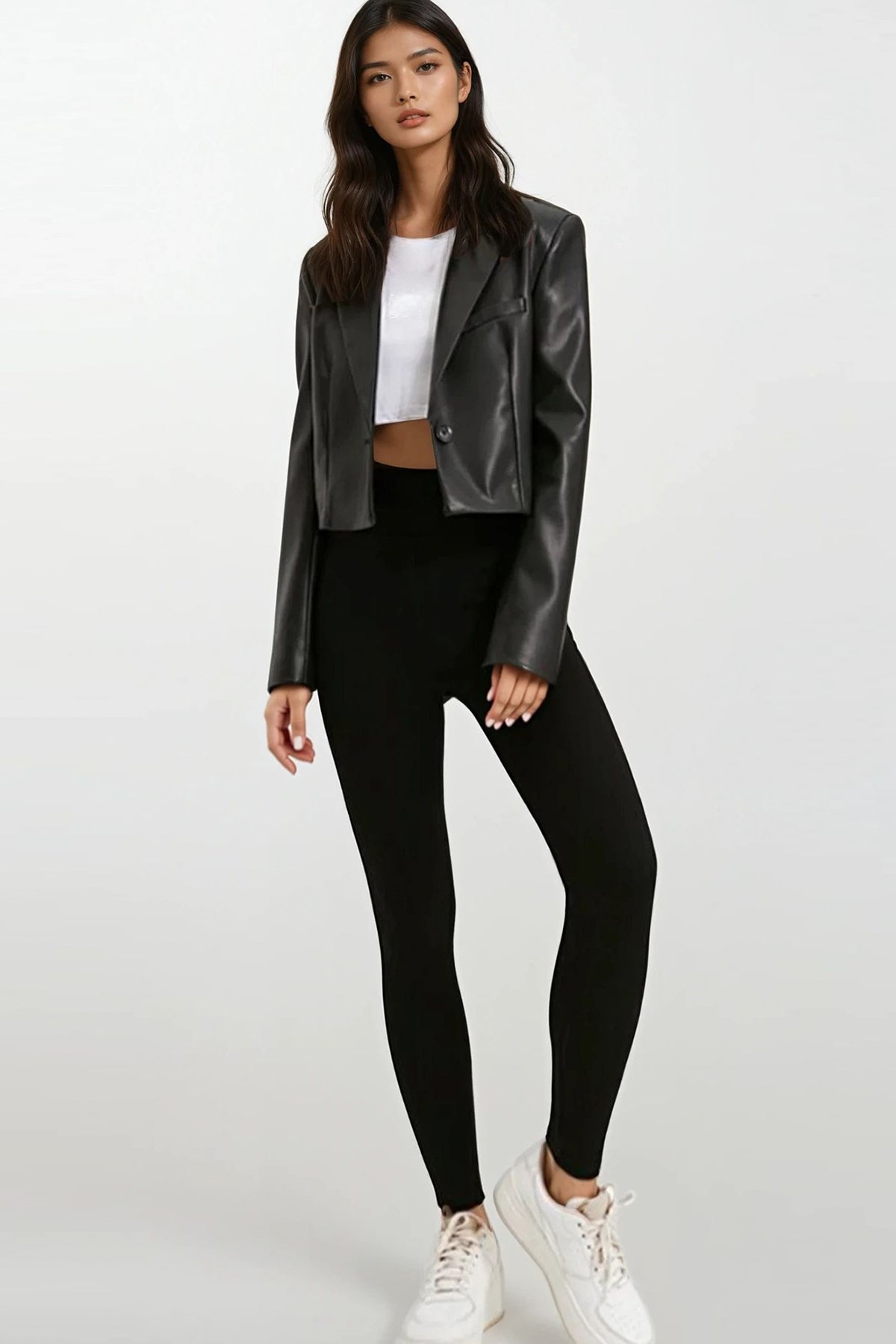 Kadın Siyah Yüksek Bel Geniş Kemerli İçi Şardonlu Tayt Alc-X14832