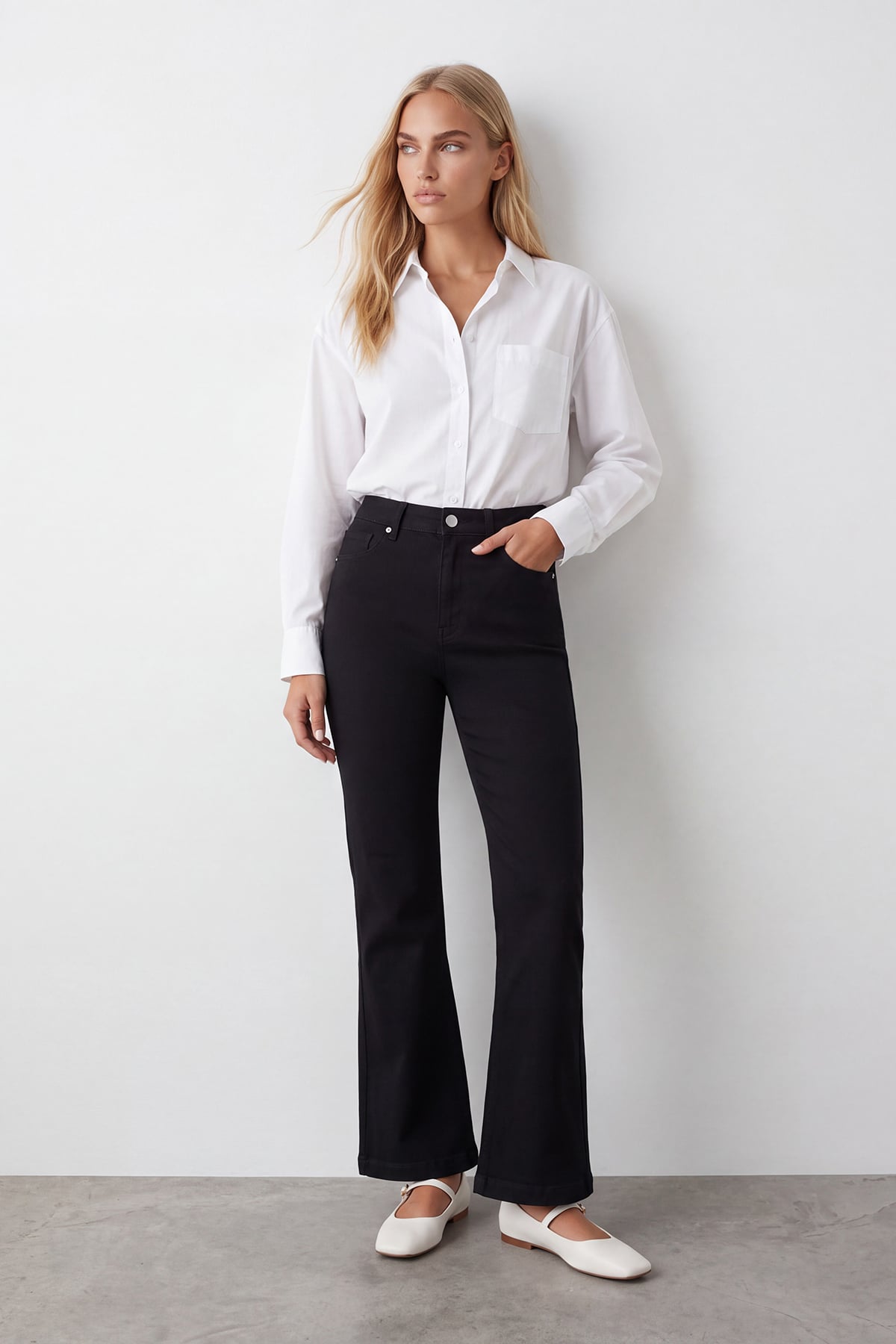 Kadın Siyah Yüksek Bel İspanyol Paça Gabardin Pantolon Alc-X15831