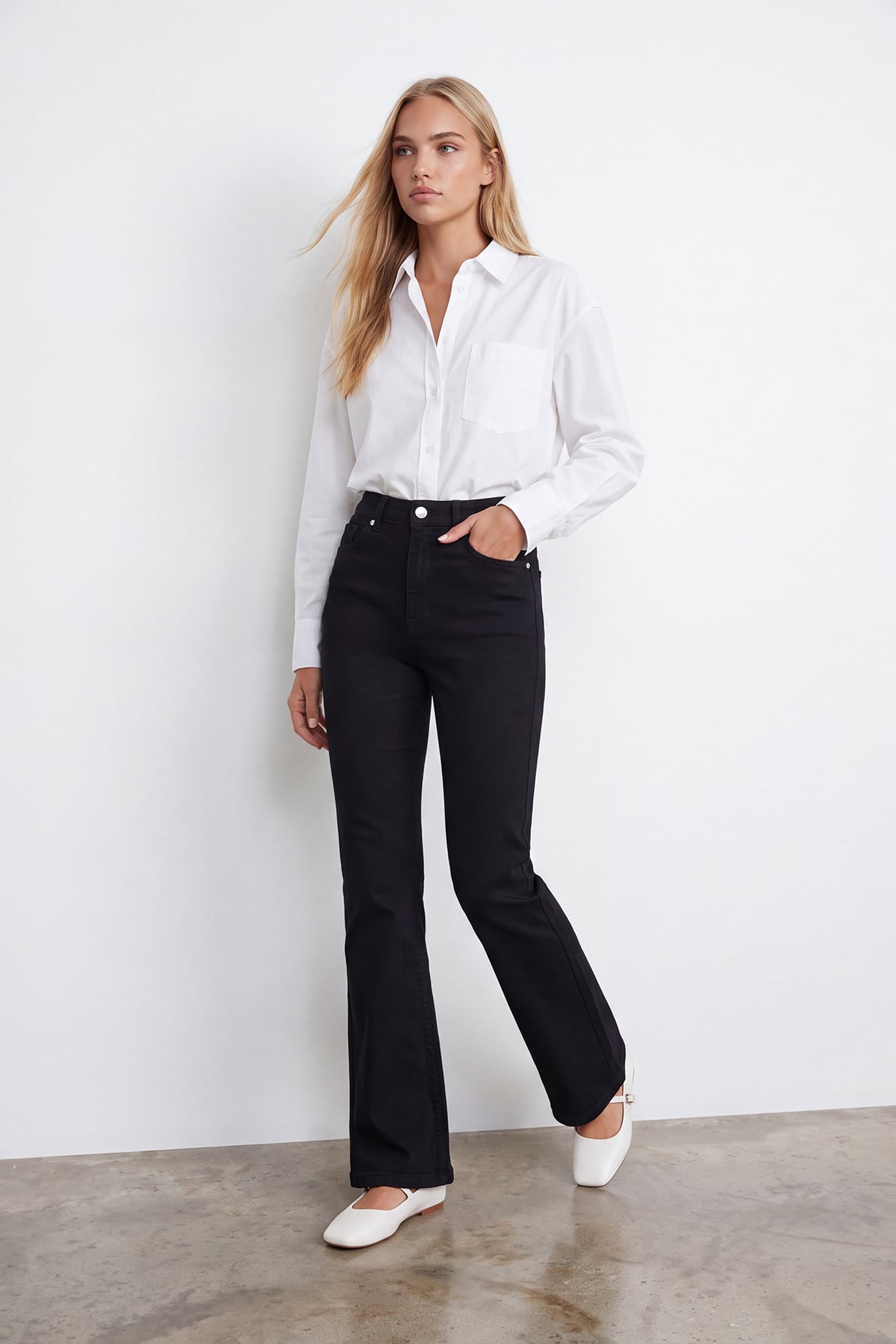 Kadın Siyah Yüksek Bel İspanyol Paça Gabardin Pantolon Alc-X15831