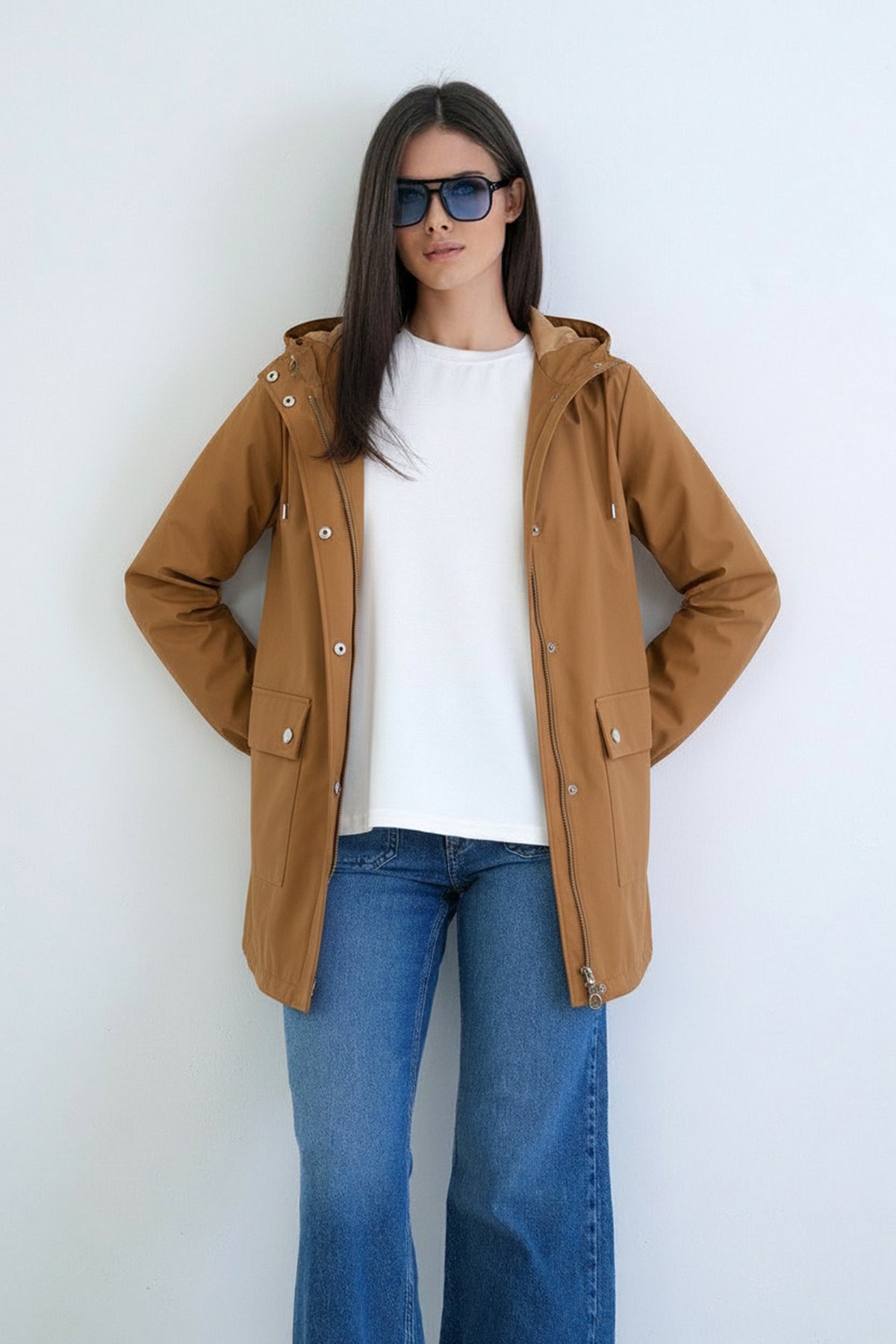 Kadın TABA Kapüşonlu Fermuarlı Çift Cepli Yağmurluk Ceket ALC-X12514