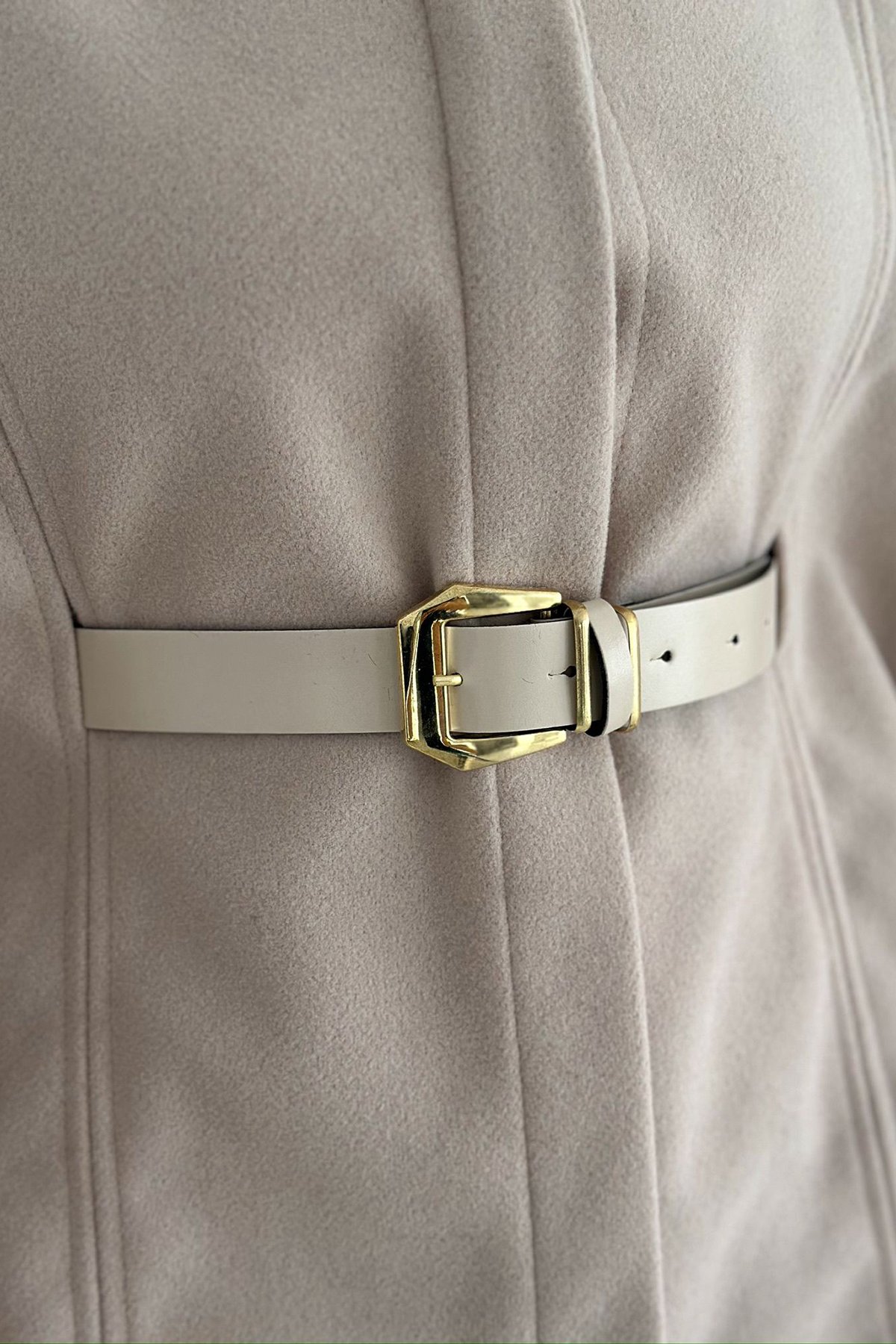 Kadın TAŞ Düğmeli Kemer Detaylı Suni Kürk Yaka Panço VS01570