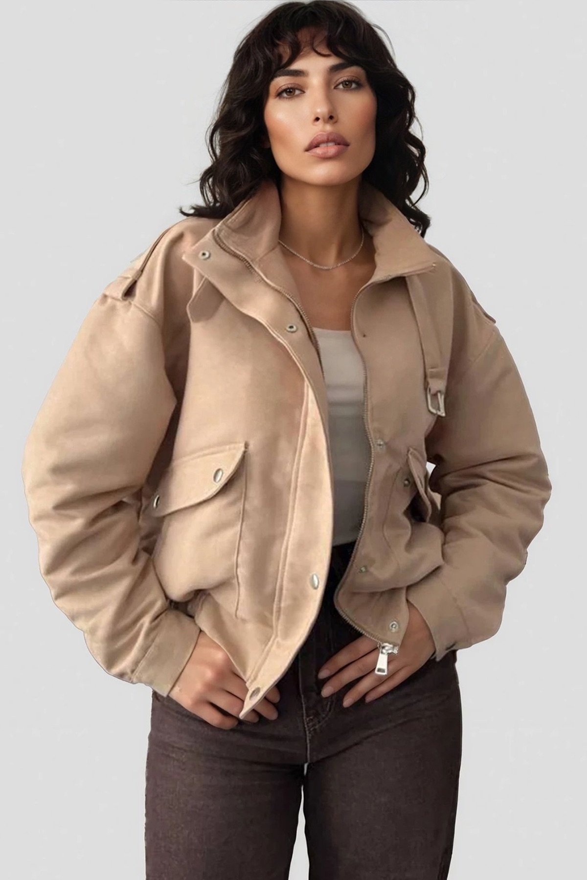 Kadın TAŞ OMUZ APOLETLİ DİK YAKA DÜĞMELİ CEKET ALC-X15028