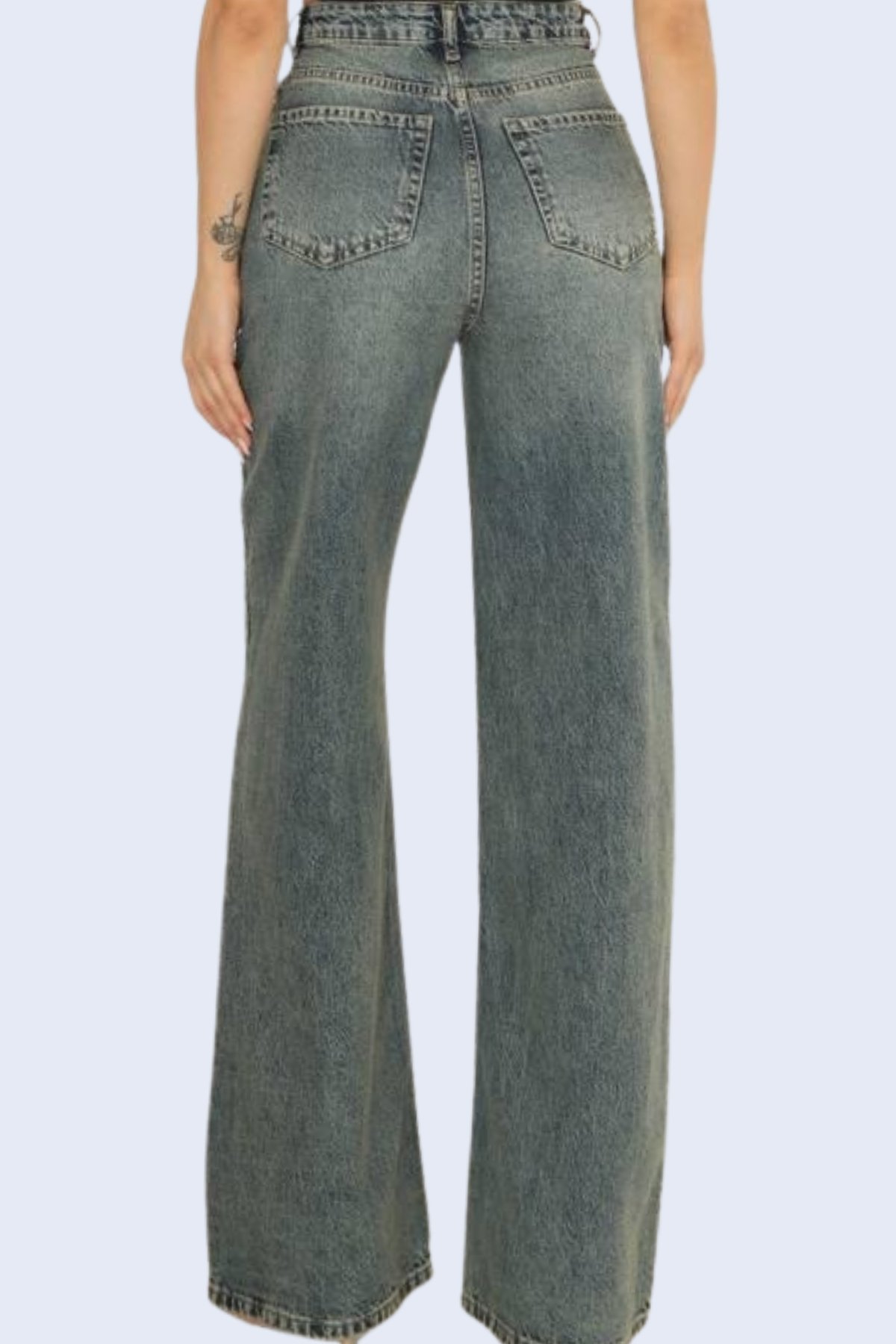 Kadın Vintage Mavi 5 Cepli Yıkamalı Boru Paça Jean Pantolon Alc-X15144