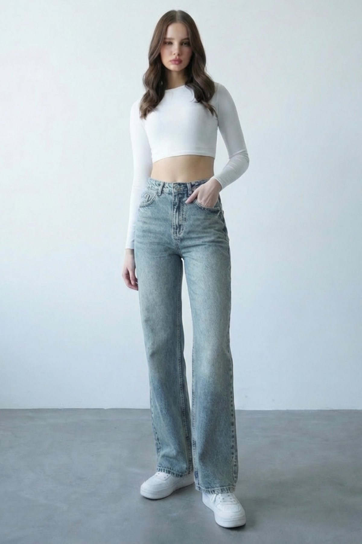 Kadın Vintage Mavi 5 Cepli Yıkamalı Boru Paça Jean Pantolon Alc-X15144