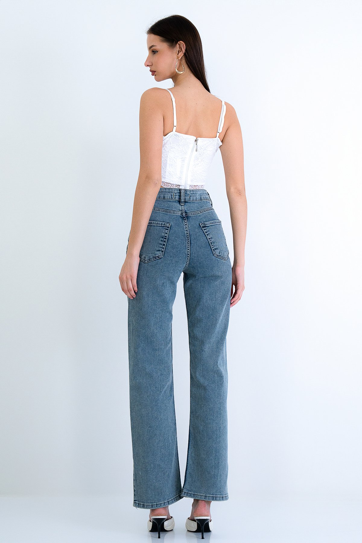 Kadın Vintage Mavi YÜKSEK BEL GENİŞ PAÇA JEAN PANTOLON ALC-X15158