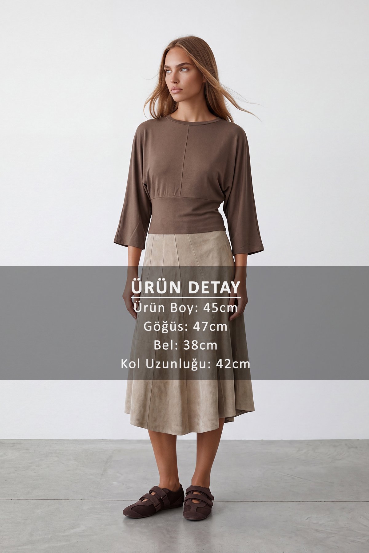 Kadın VİZON BİSİKLET YAKA BELİ KORSAJ FORMLU ÖRME BLUZ ALC-X14598