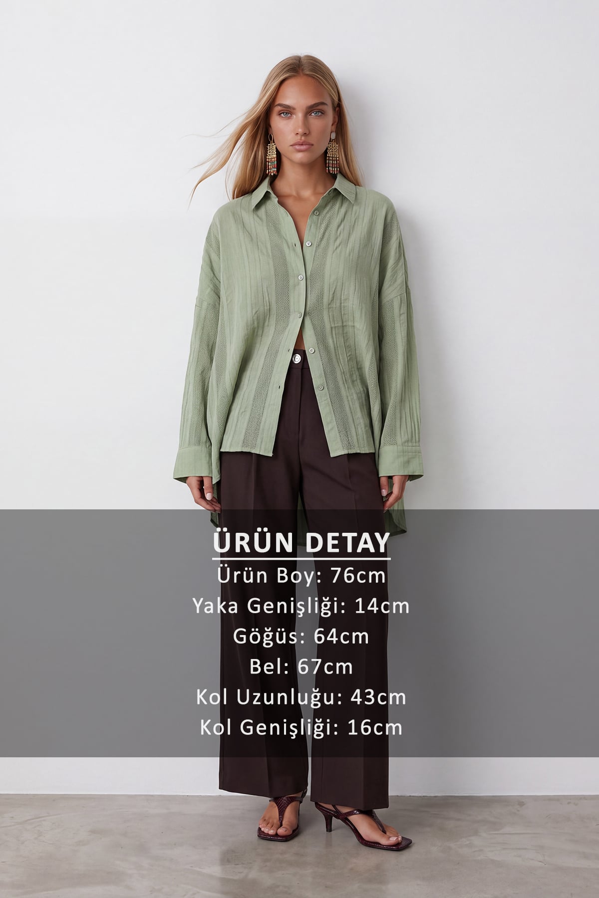 Kadın YEŞİL Jakarlı Oversize Dokuma Gömlek ALC-X15629