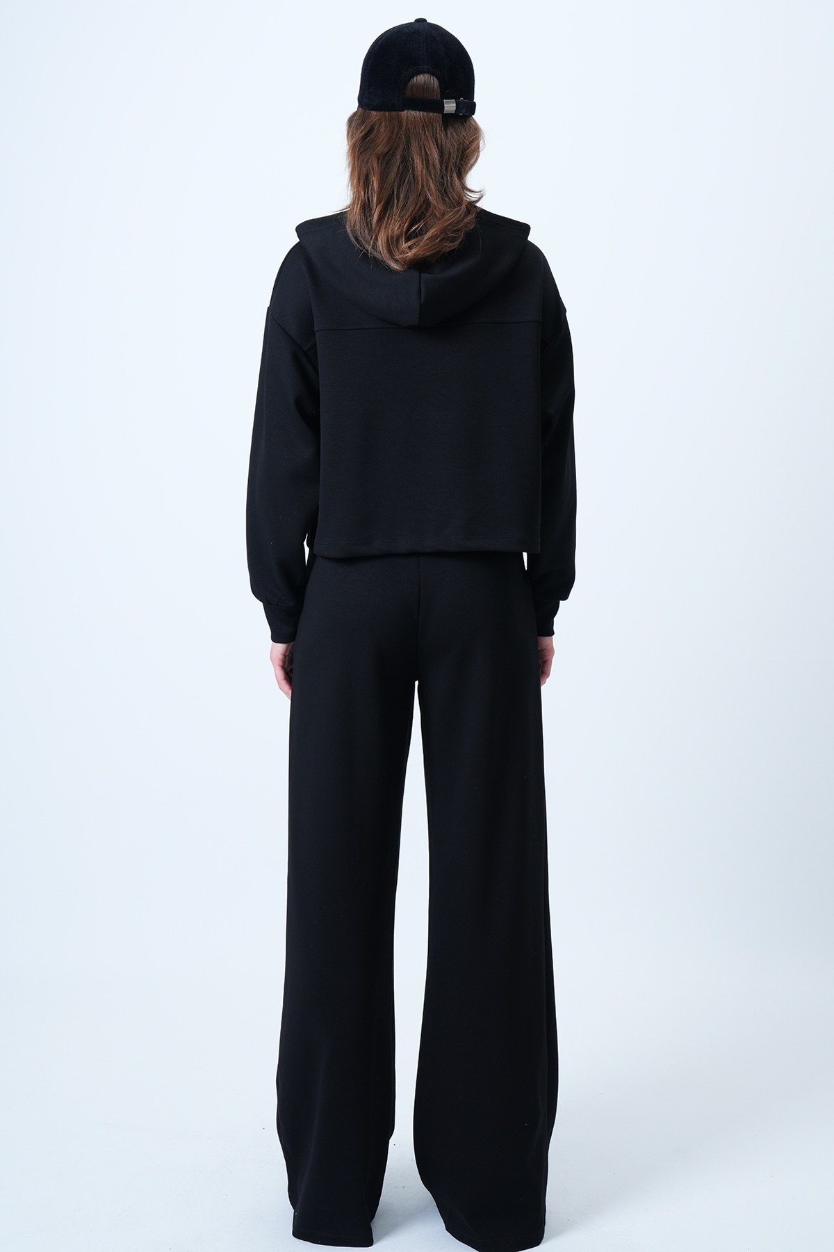 Kapşonlu Kuş Gözlü Sweat ve Palazo Pantolon Modal Takım - SİYAH
