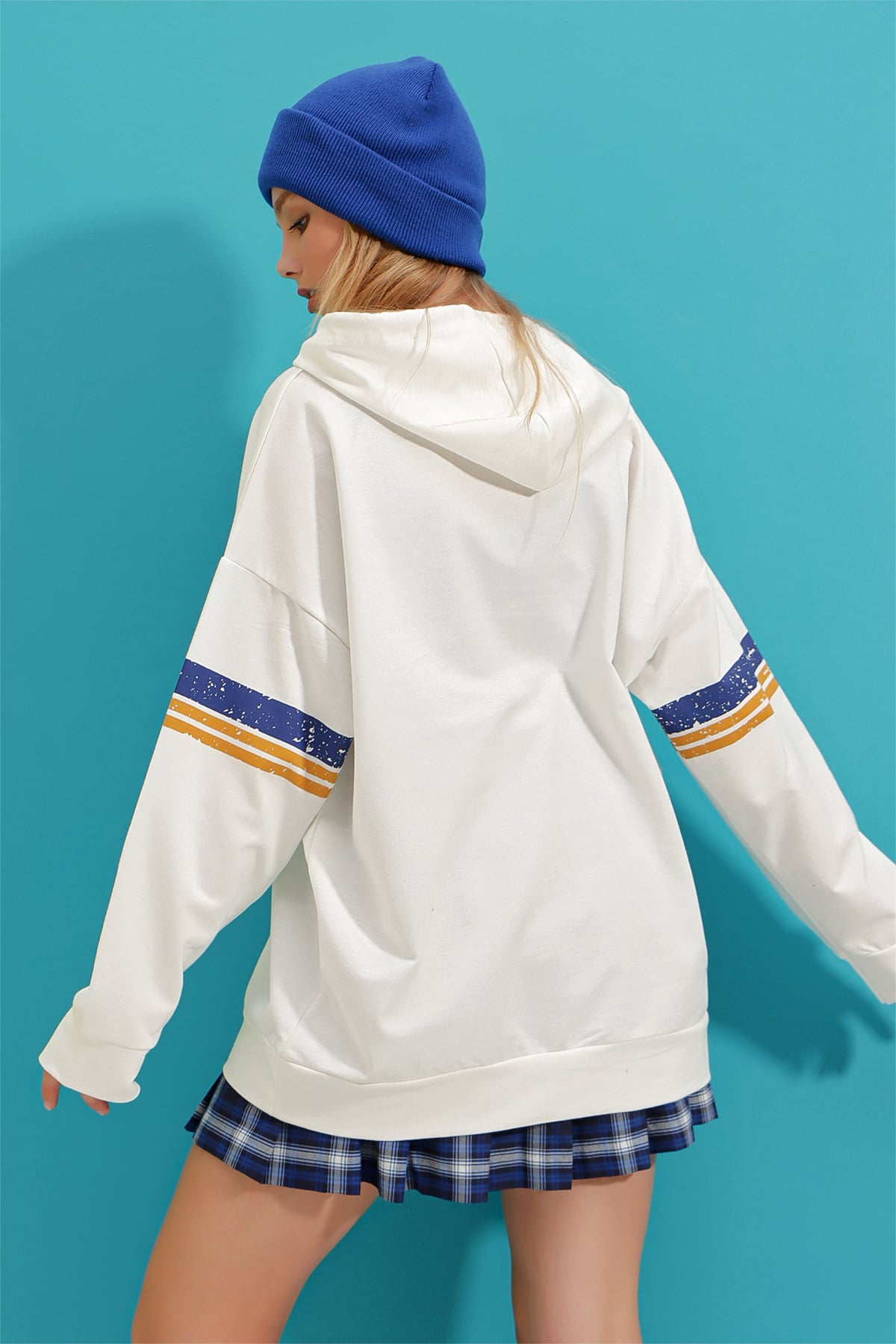 Kapüşonlu Brooklyn Baskılı Sweatshirt - Ekru