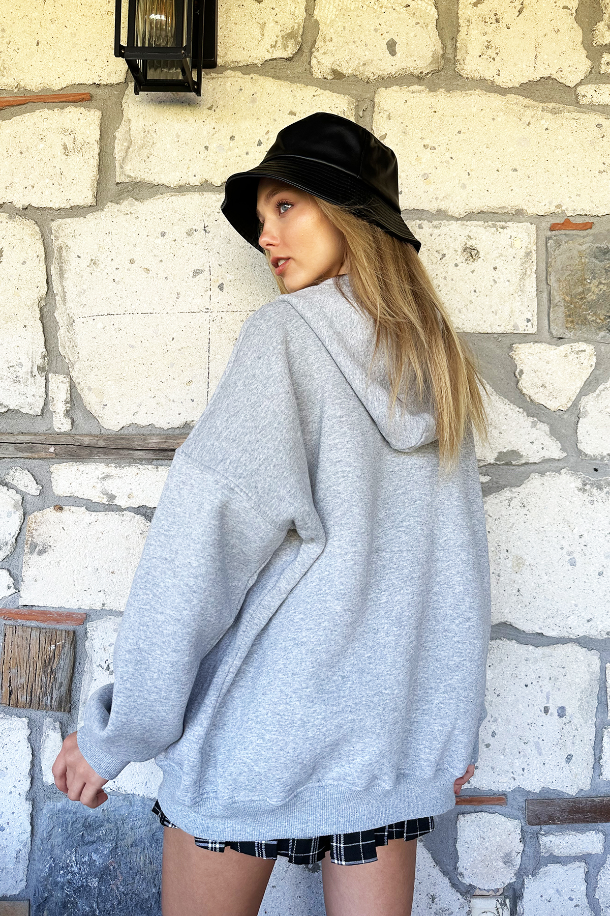 Kapüşonlu Kanguru Cepli Fermuarlı Şardonlu Sweatshirt - Grimelanj