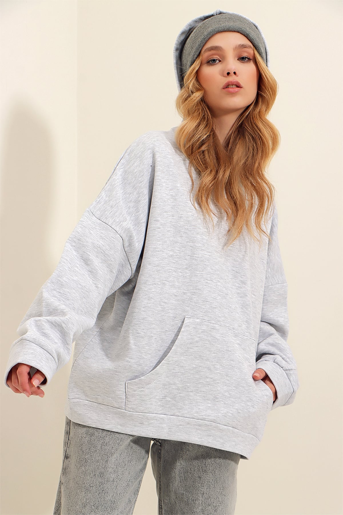 Kapüşonlu Kanguru Cepli Kalın Sweatshirt - Grimelanj