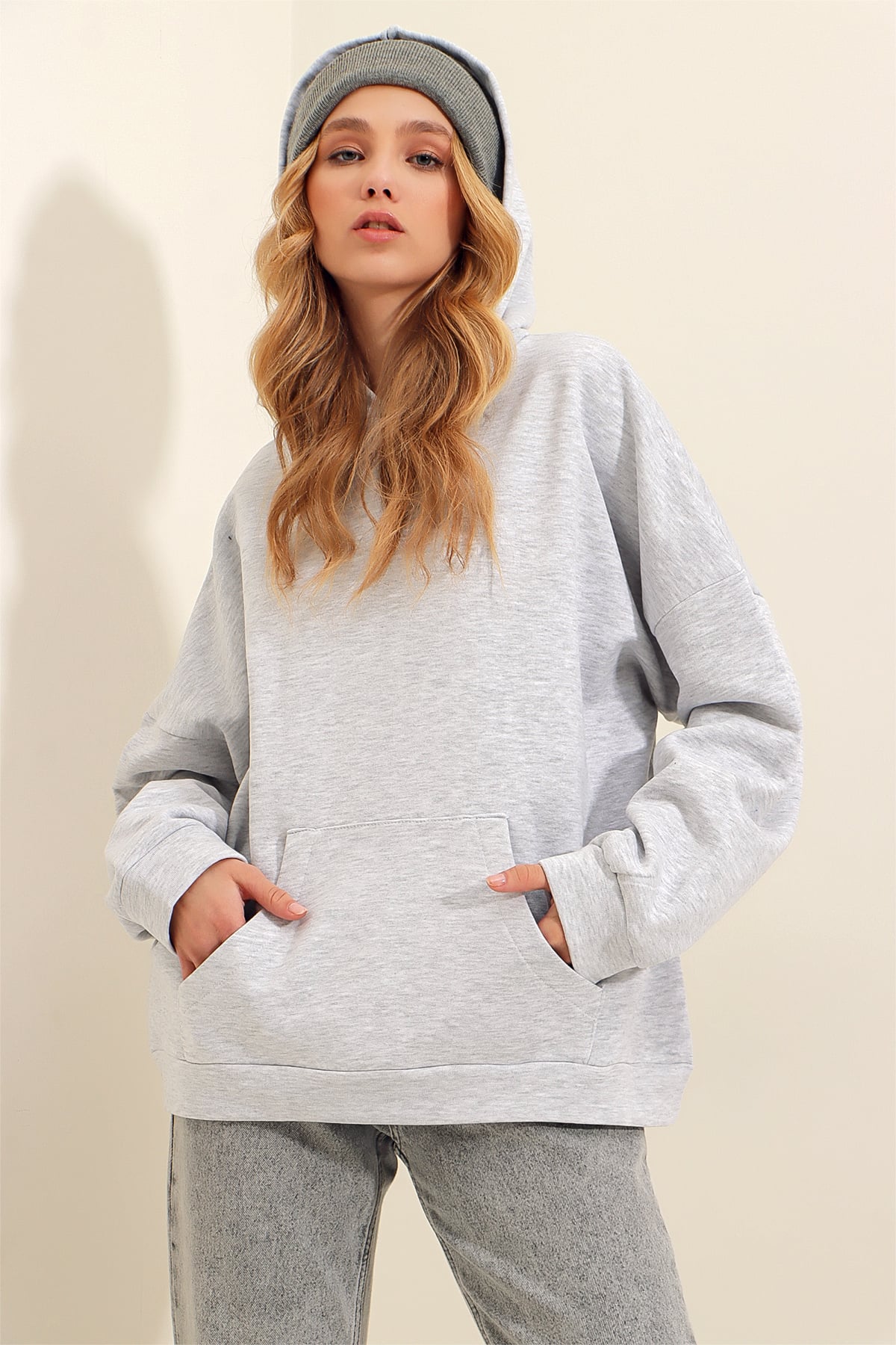 Kapüşonlu Kanguru Cepli Kalın Sweatshirt - Grimelanj