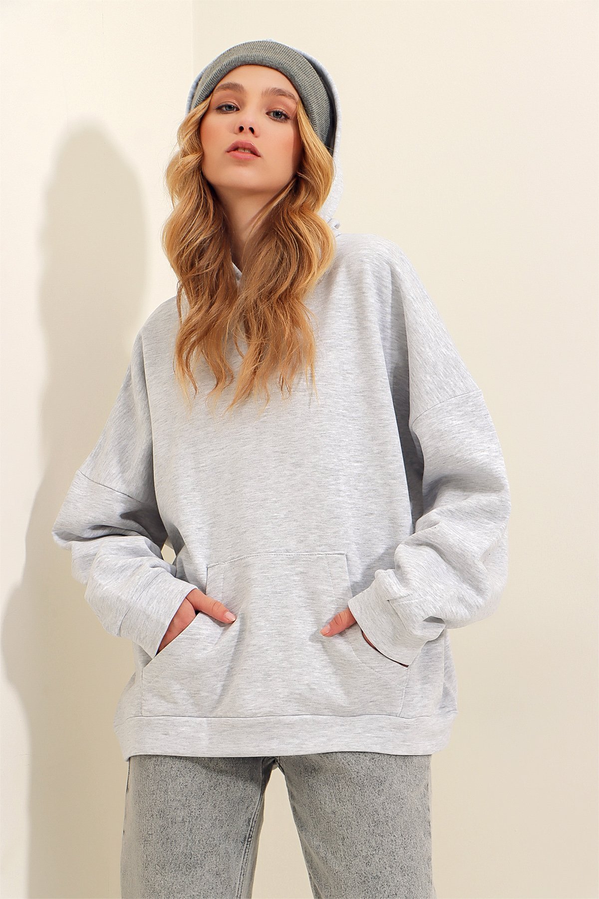 Kapüşonlu Kanguru Cepli Kalın Sweatshirt - Grimelanj