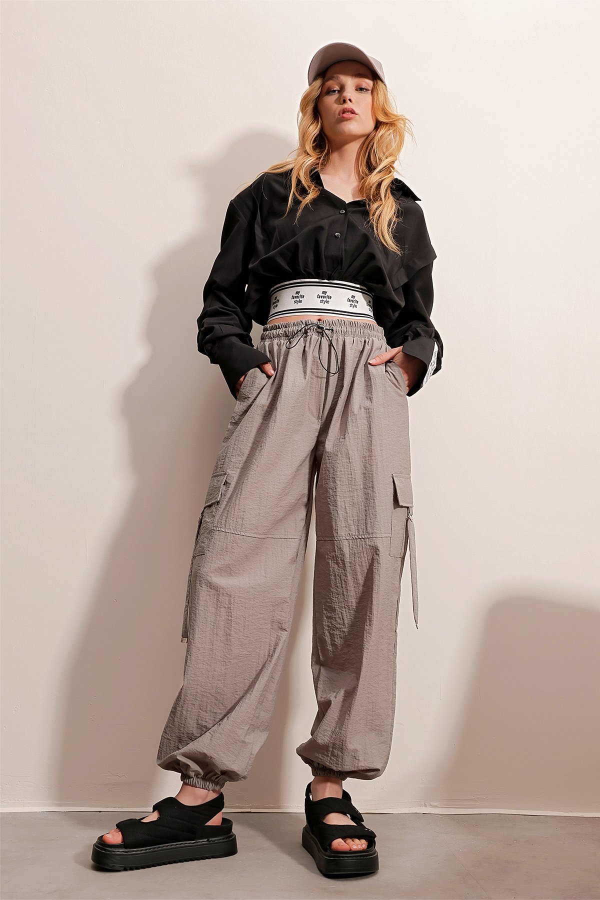 Kargo Cepli Beli Lastikli Jogging Pantolon - GRİ