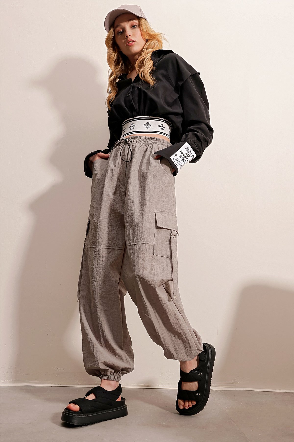Kargo Cepli Beli Lastikli Jogging Pantolon - GRİ