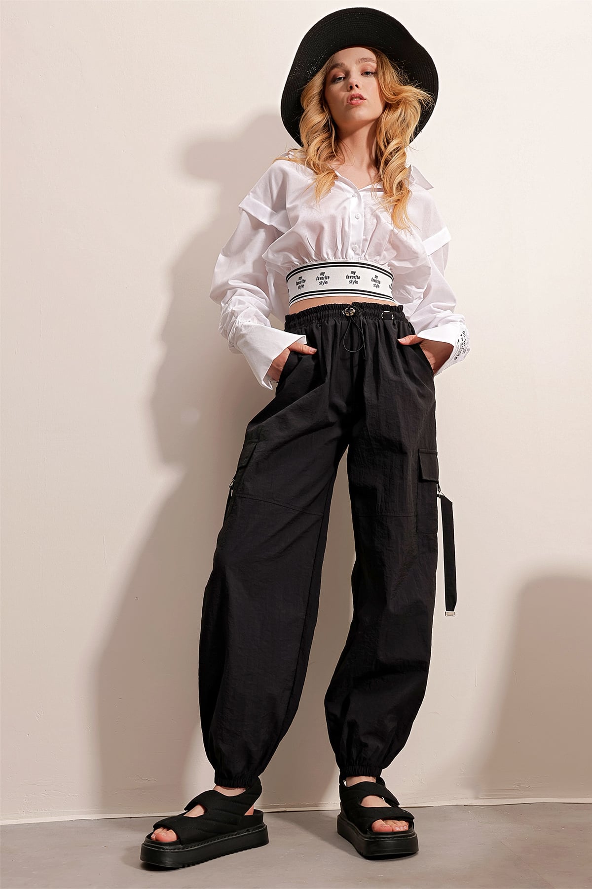 Kargo Cepli Beli Lastikli Jogging Pantolon - SİYAH
