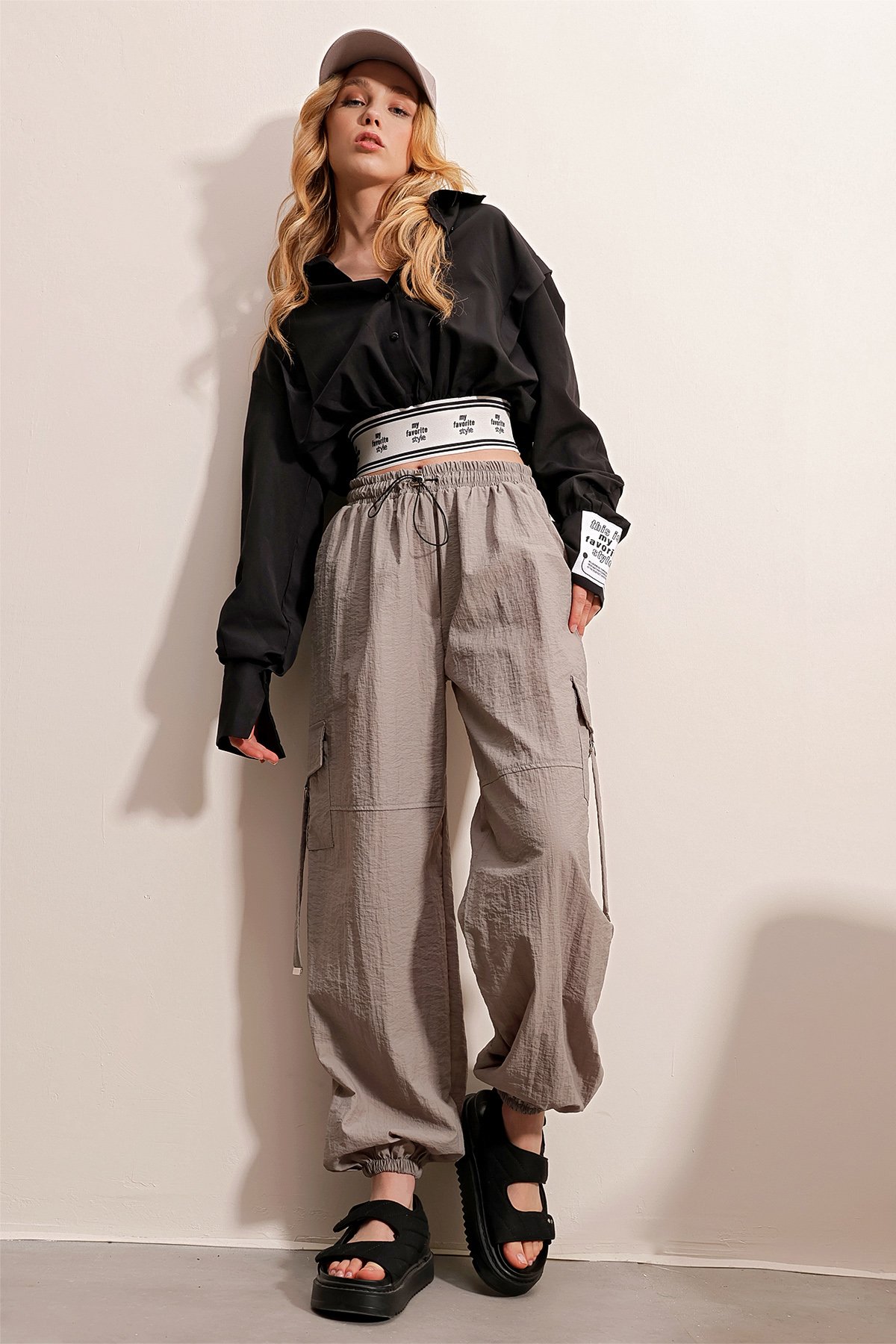 Kargo Cepli Beli Lastikli Jogging Pantolon - GRİ