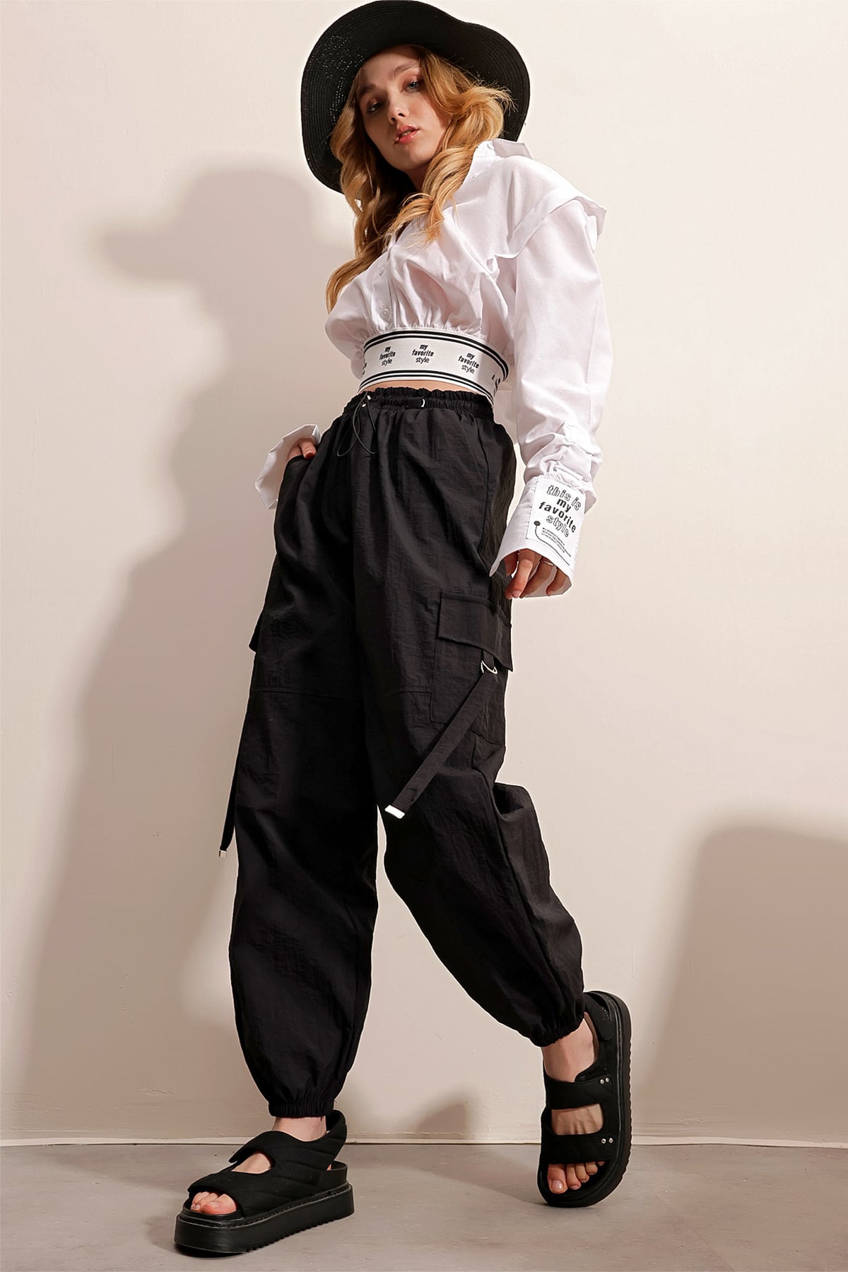 Kargo Cepli Beli Lastikli Jogging Pantolon - SİYAH