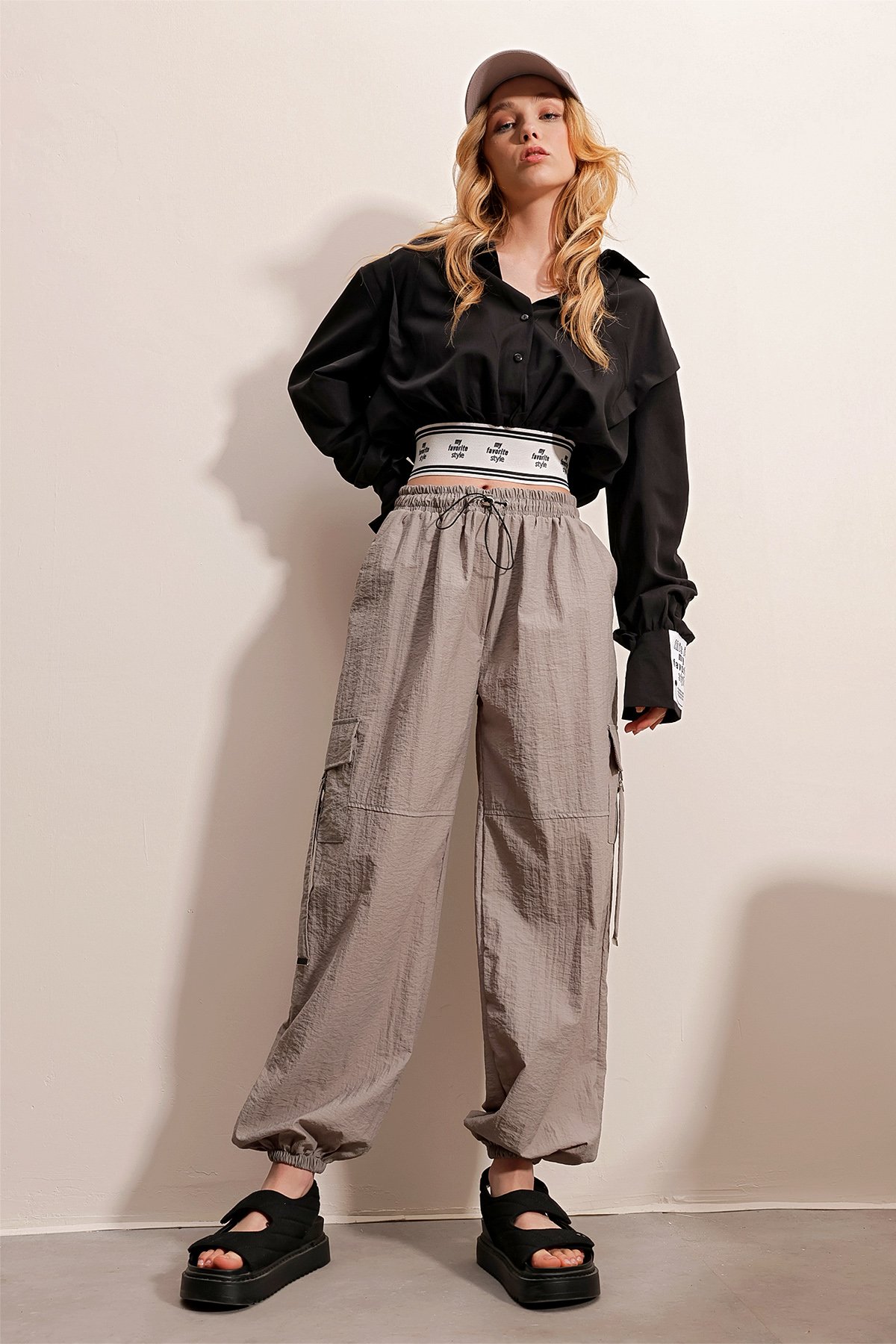 Kargo Cepli Beli Lastikli Jogging Pantolon - GRİ